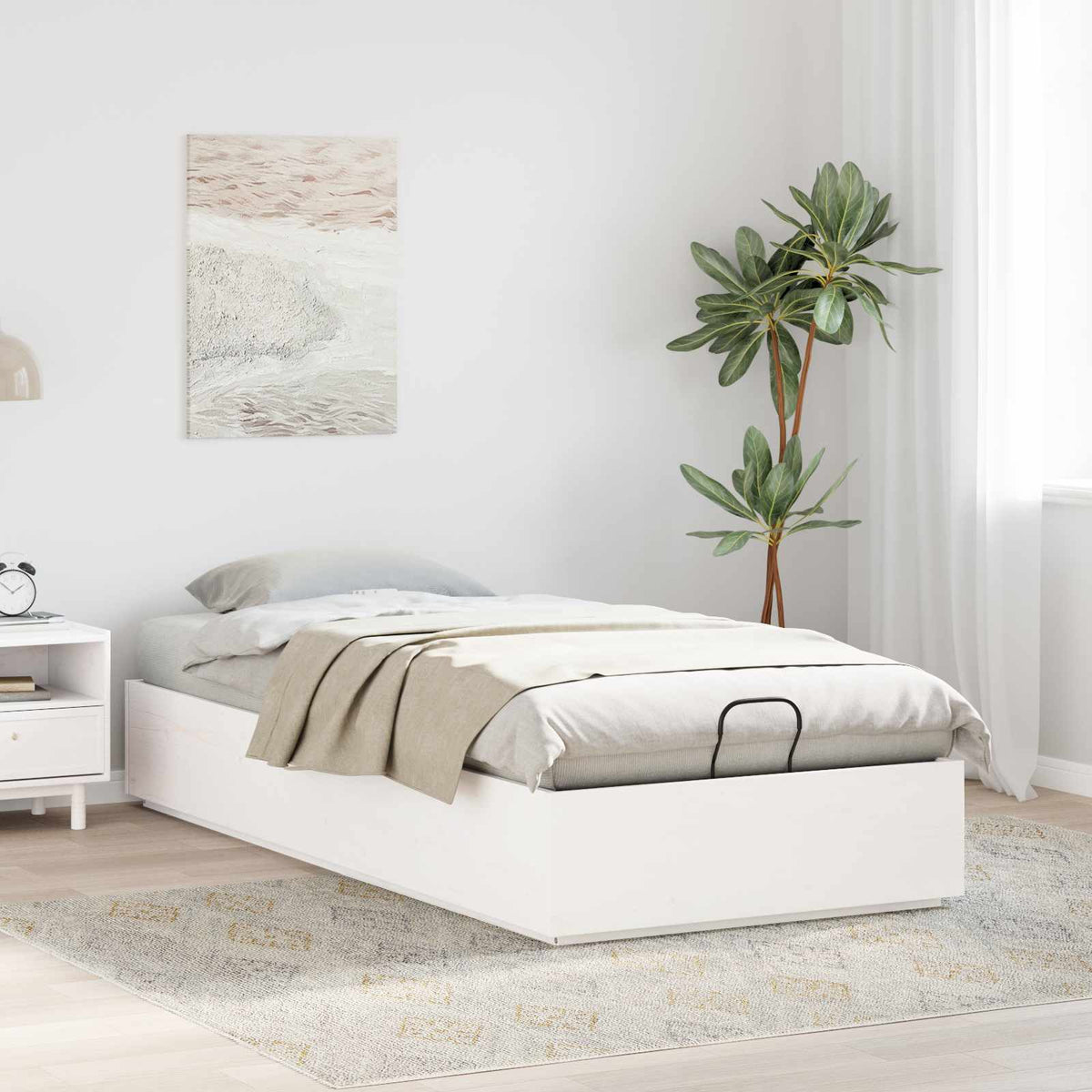 Tárolós ottomán ágykeret Fehér 90 x 200 cm Tömör Fenyőfa 4