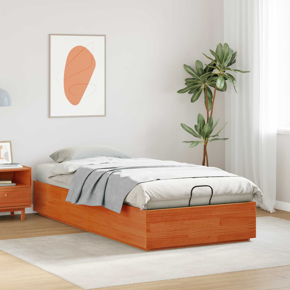 Tárolós ottomán ágykeret Viaszbarna 90 x 200 cm Tömör Fenyőfa 4