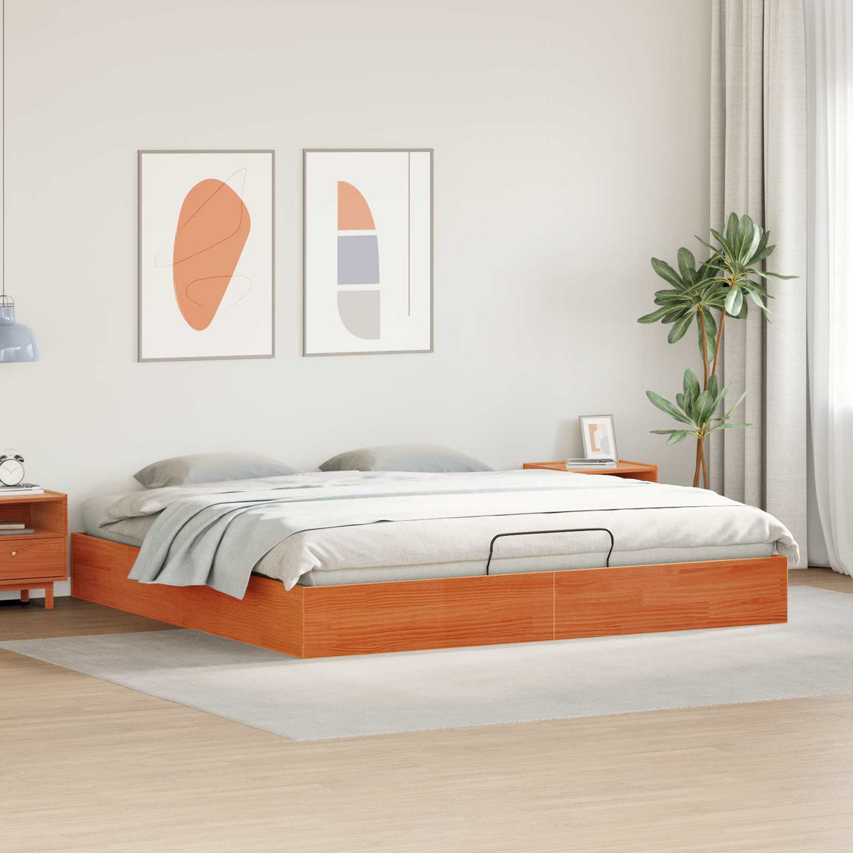 Tárolós ottomán ágykeret Viaszbarna 200 x 200 cm Tömör fenyő 4