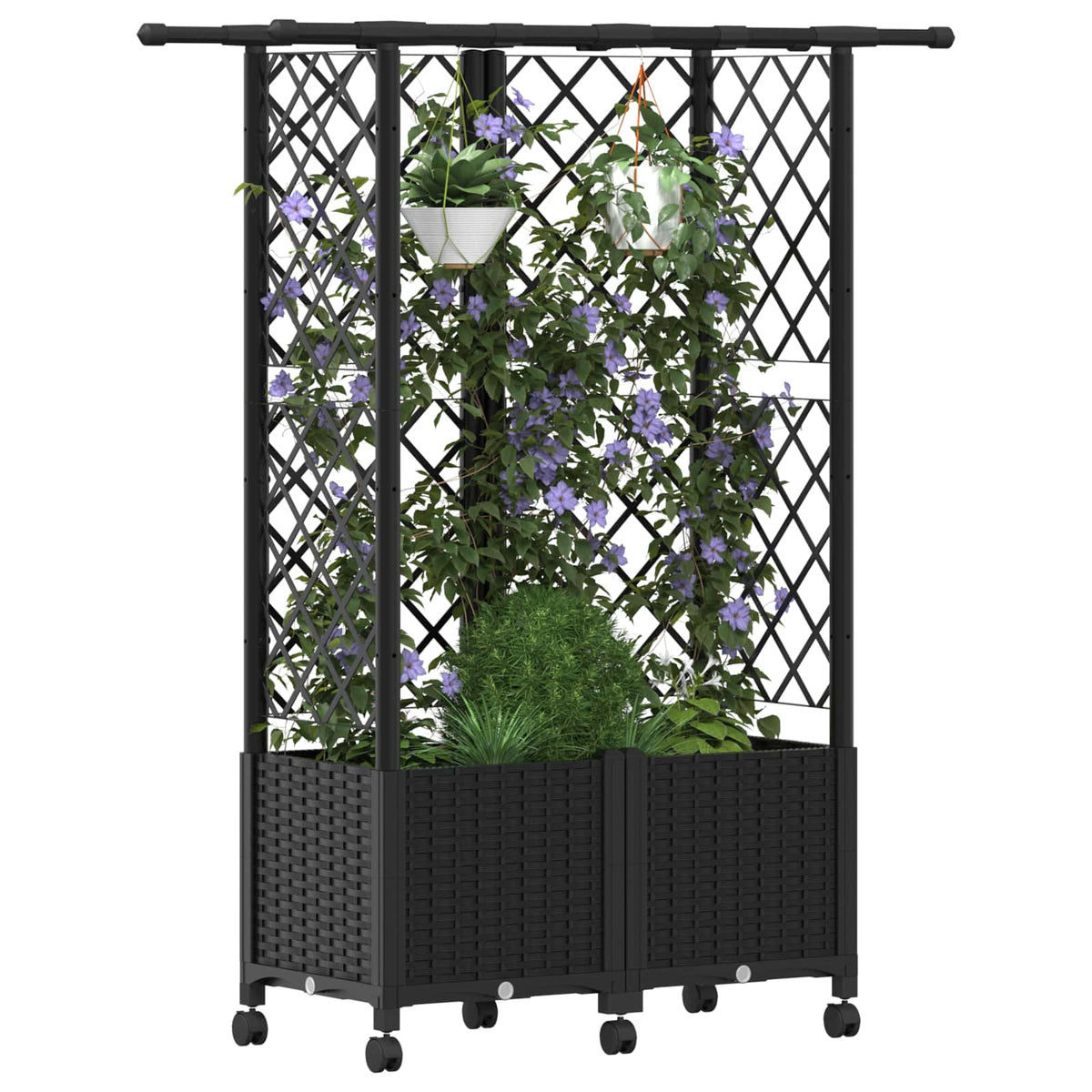 Magasított Ágy Trellis-szel és Tetővel Fekete 124 x 40 x 142 cm 3