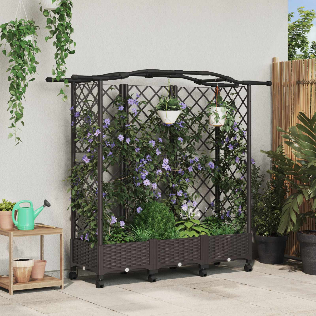 Magasított Ágy Trellis-szel és Tetővel Barna 163 x 40 x 129 cm
