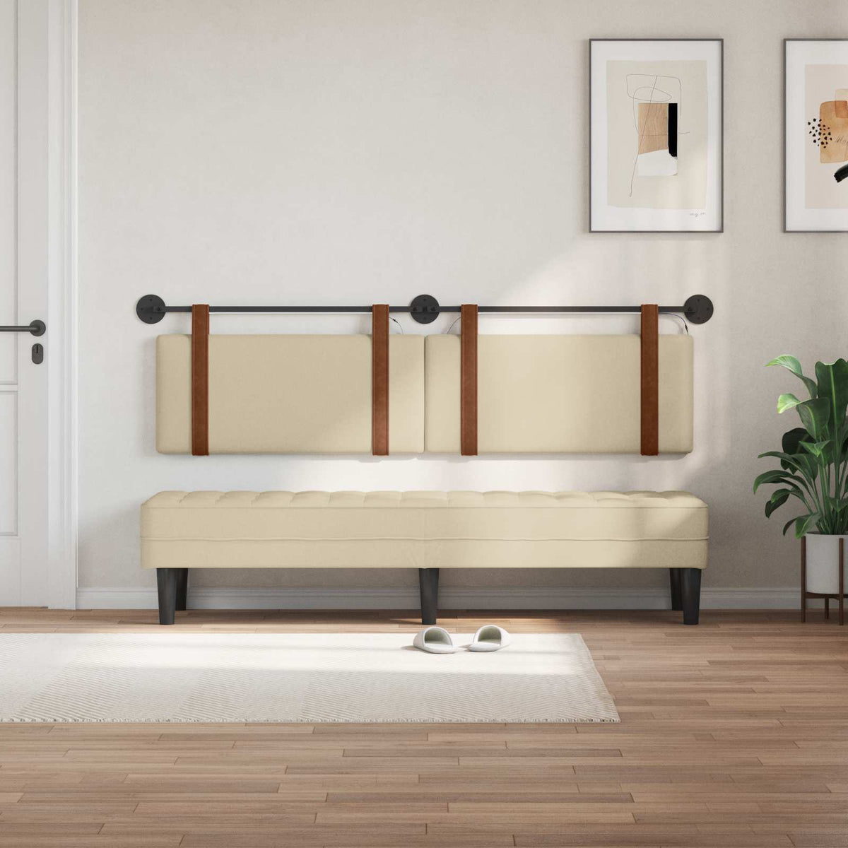 Függesztett ágyfej LED fényekkel Krémszínű Antik PU 3