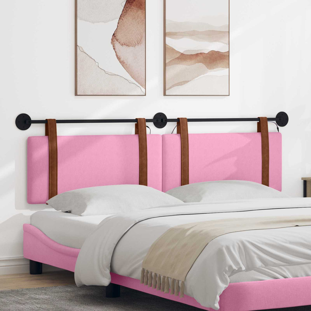 Függesztett ágyfej LED fényekkel Rózsaszín Antik PU