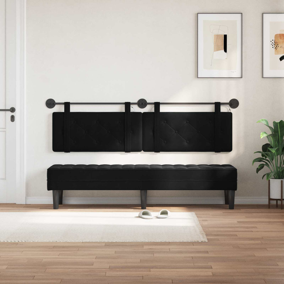 Függesztett ágyfej LED fényekkel Fekete Bársony 3