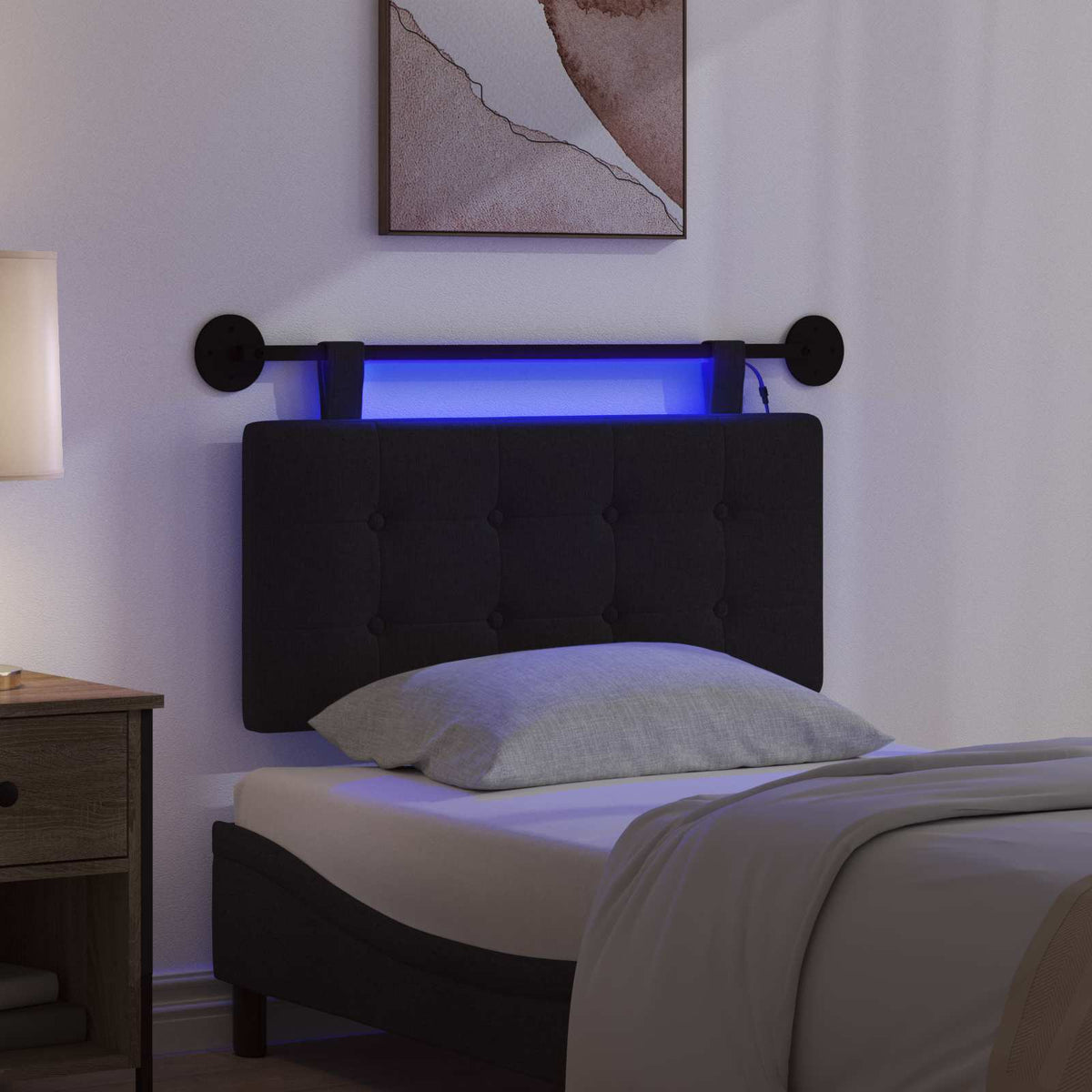 Függesztett ágyfej LED fényekkel Fekete Szövet 5