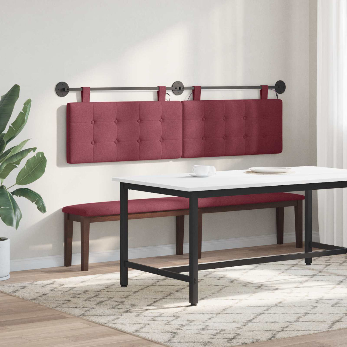 Függesztett ágyfej LED fényekkel Bordó Szövet 4