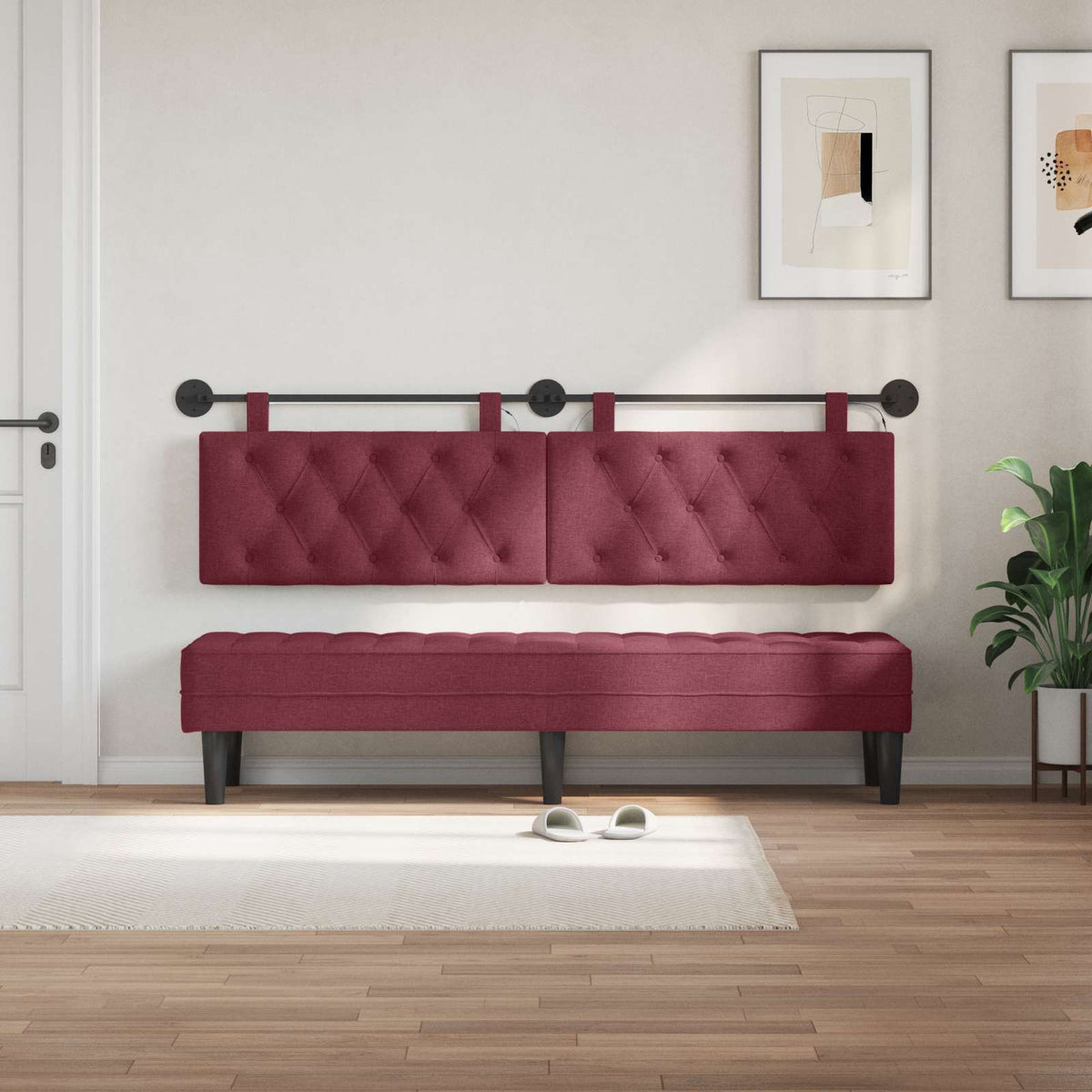 Függesztett ágyfej LED fényekkel Bordó Szövet 3