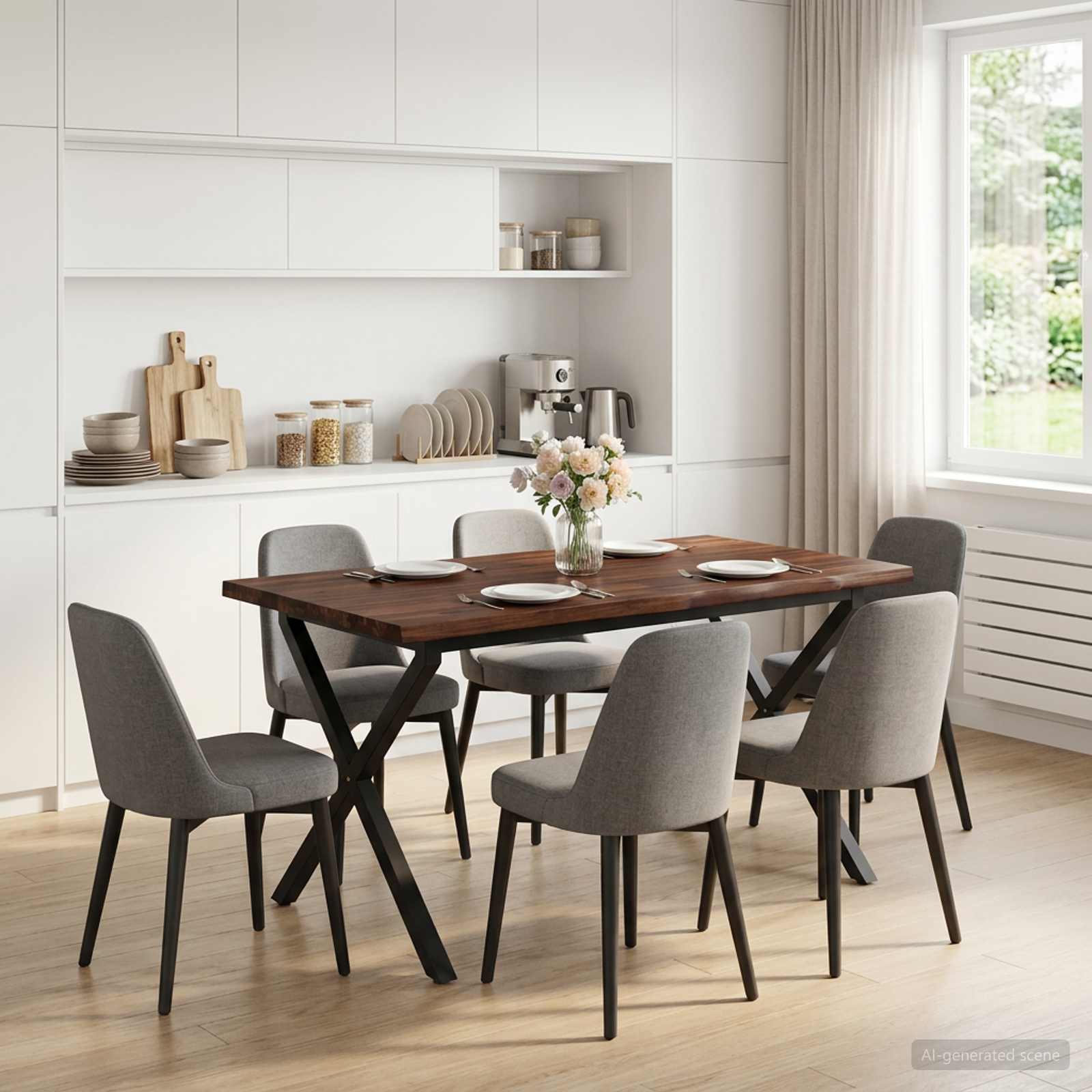 Élő élű étkezőasztal 140 x 80 x 75 cm Tömör Akácfa Sötét Barna