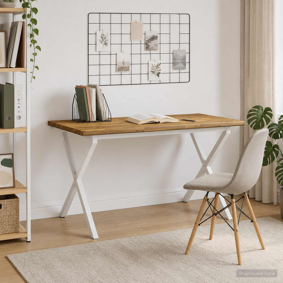 Élő élű étkezőasztal 140 x 80 x 75 cm Tömör Akácfa Fehér 3