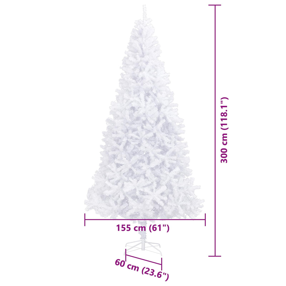 Mű karácsonyfa 300 LED-del állvánnyal Fehér 300 cm PVC és Acél 14
