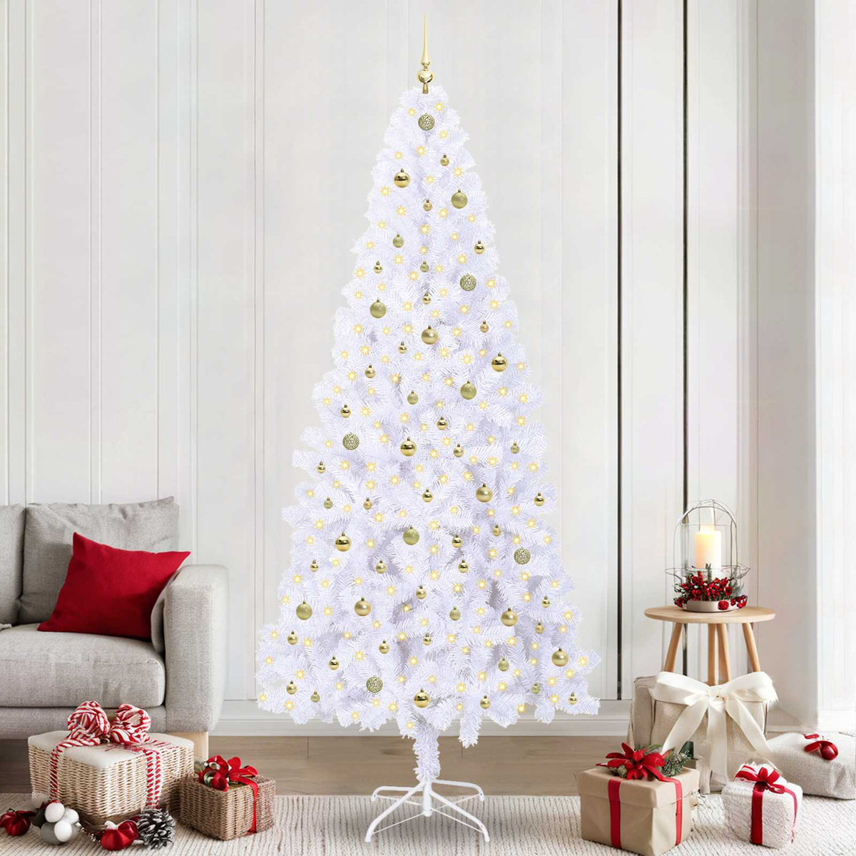 Mű karácsonyfa 300 LED-del állvánnyal Fehér 240 cm PVC és Acél