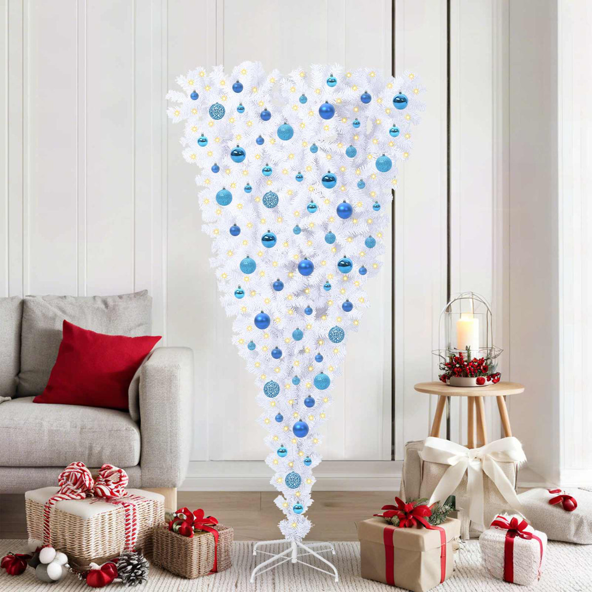 Mű karácsonyfa 300 LED-del állvánnyal Fehér 180 cm PVC és Acél