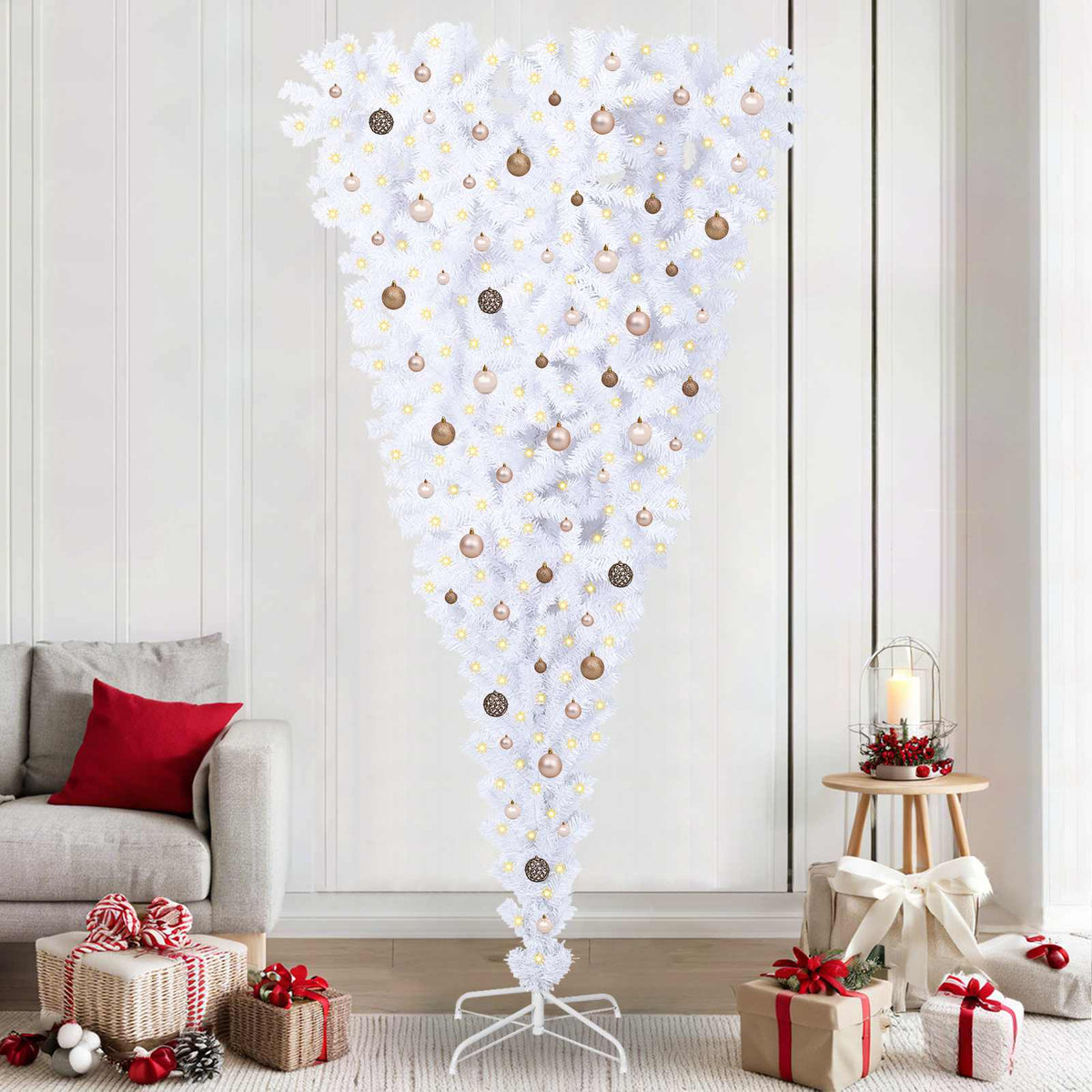 Mű karácsonyfa 300 LED-del állvánnyal Fehér 240 cm PVC és Acél