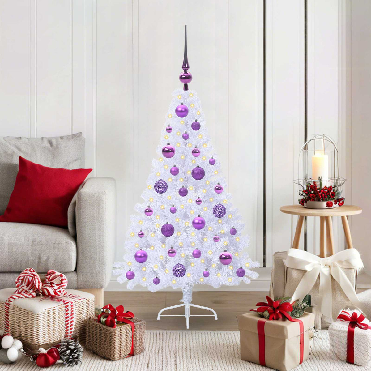 Mű karácsonyfa 150 LED-del állvánnyal Fehér 120 cm PVC és Acél