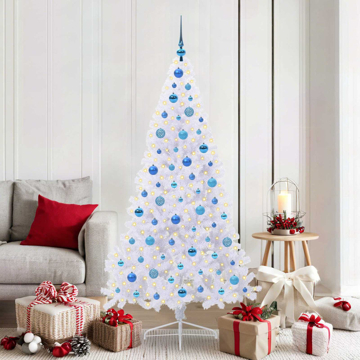 Mű karácsonyfa 300 LED-del állvánnyal Fehér 180 cm PVC és Acél