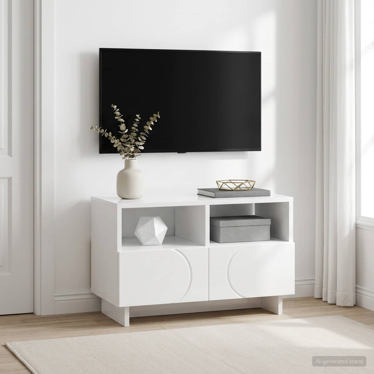 TV állvány 60 x 34,5 x 40 cm Magasfényű Fehér Szerelt Fa