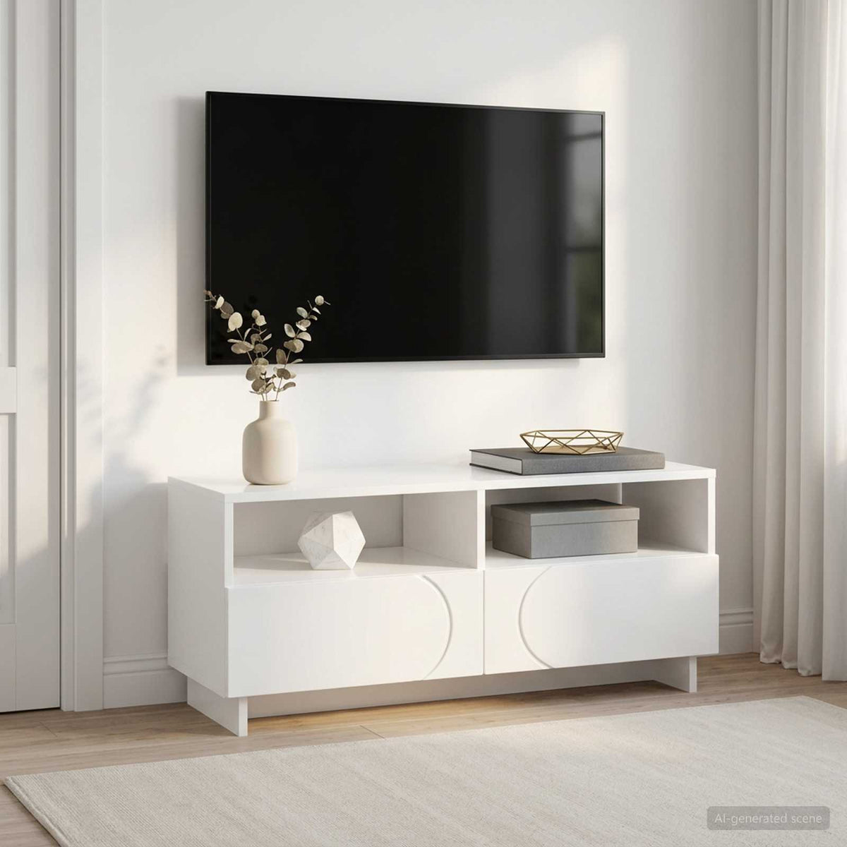 TV állvány 90 x 34.5 x 40 cm Magasfényű Fehér Szerelt Fa