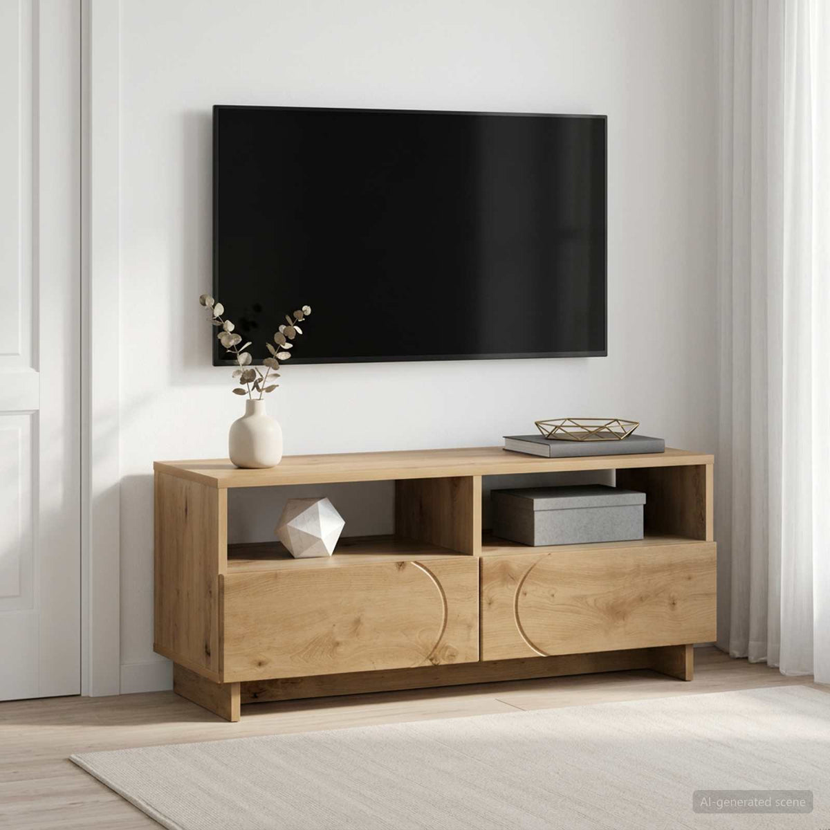 TV állvány 90 x 34.5 x 40 cm Kézműves Tölgy Szerelt Fa