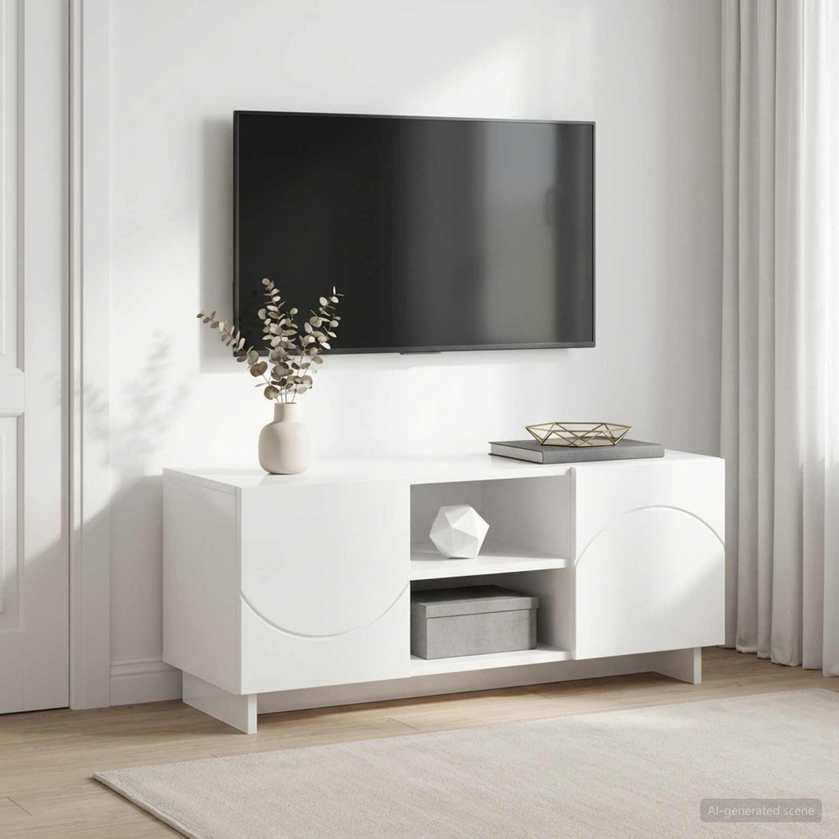 TV állvány 90 x 34.5 x 40 cm Magasfényű Fehér Szerelt Fa
