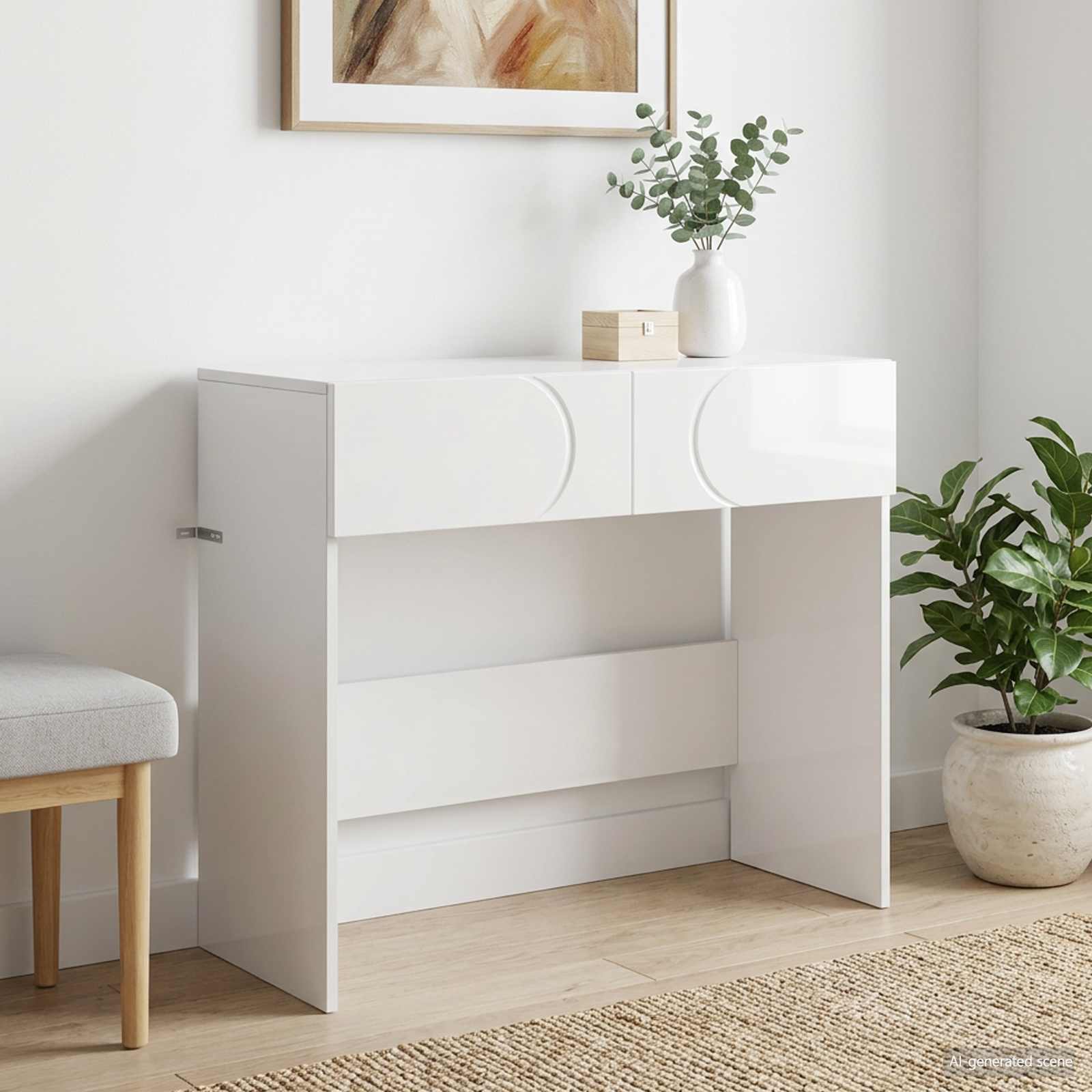 Konzolasztal Magasfényű Fehér 96,5 x 38 x 75 cm szerelt fa