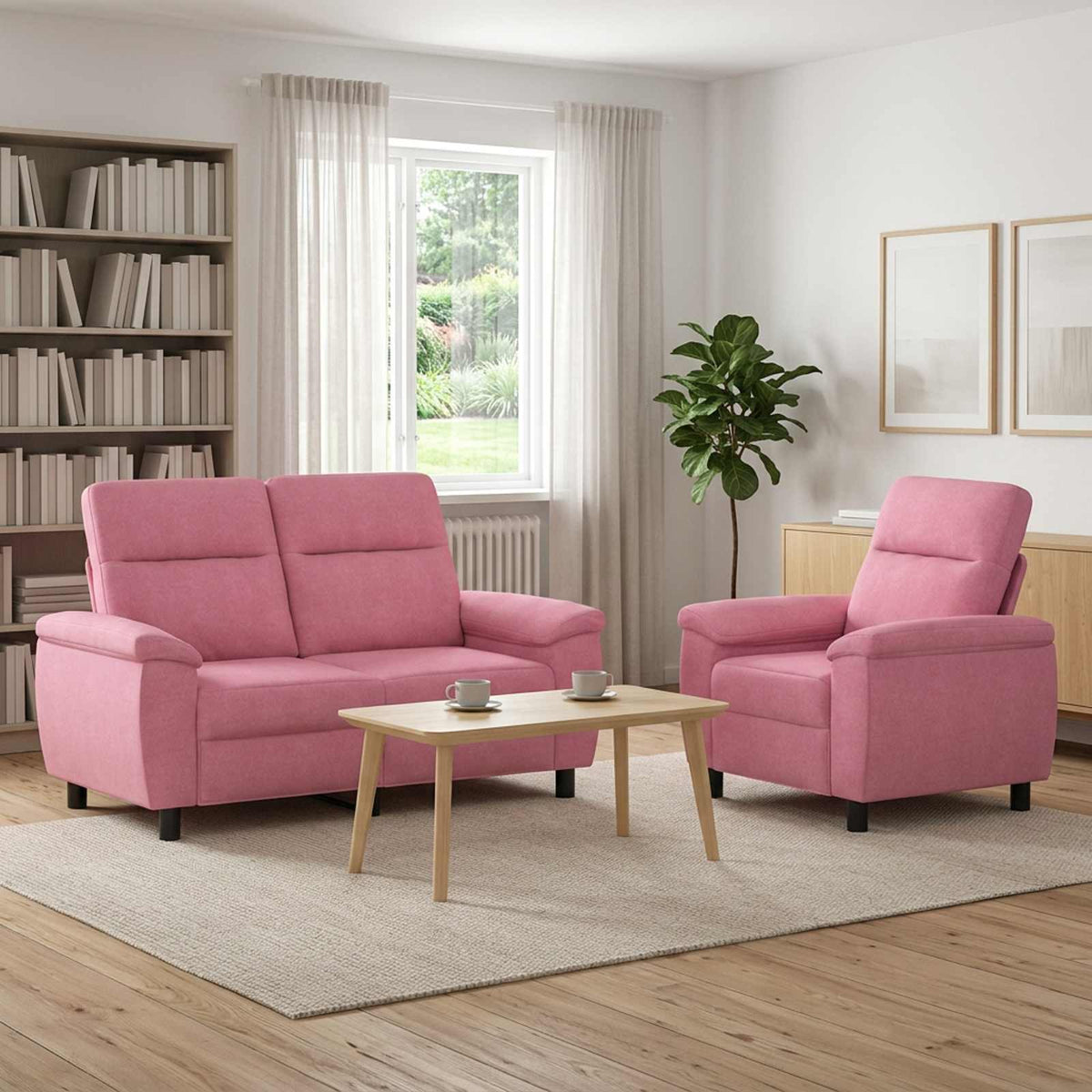 Kanapé Szett 2 pcs Rózsaszín Szövet