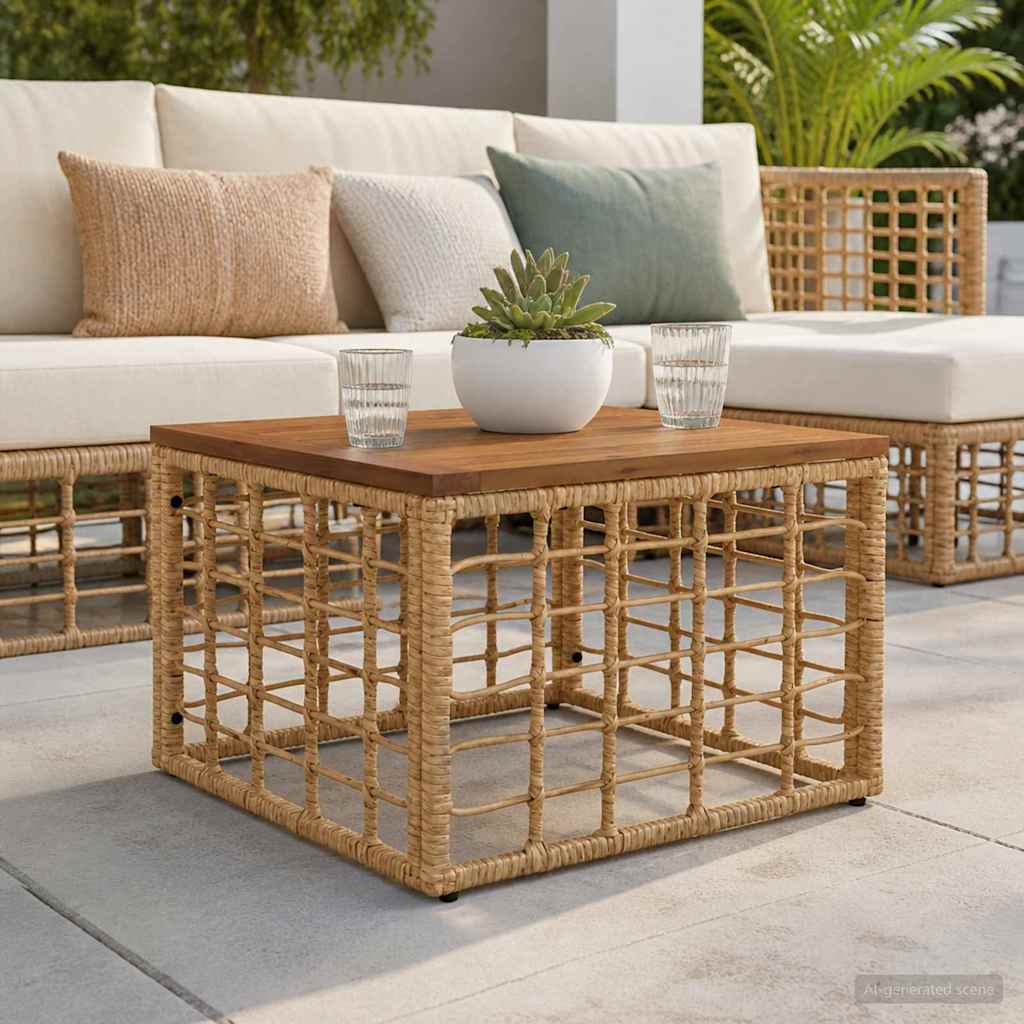 Kerti Asztal Természetes 55 x 55 x 37 cm PE Rattan és Üveg