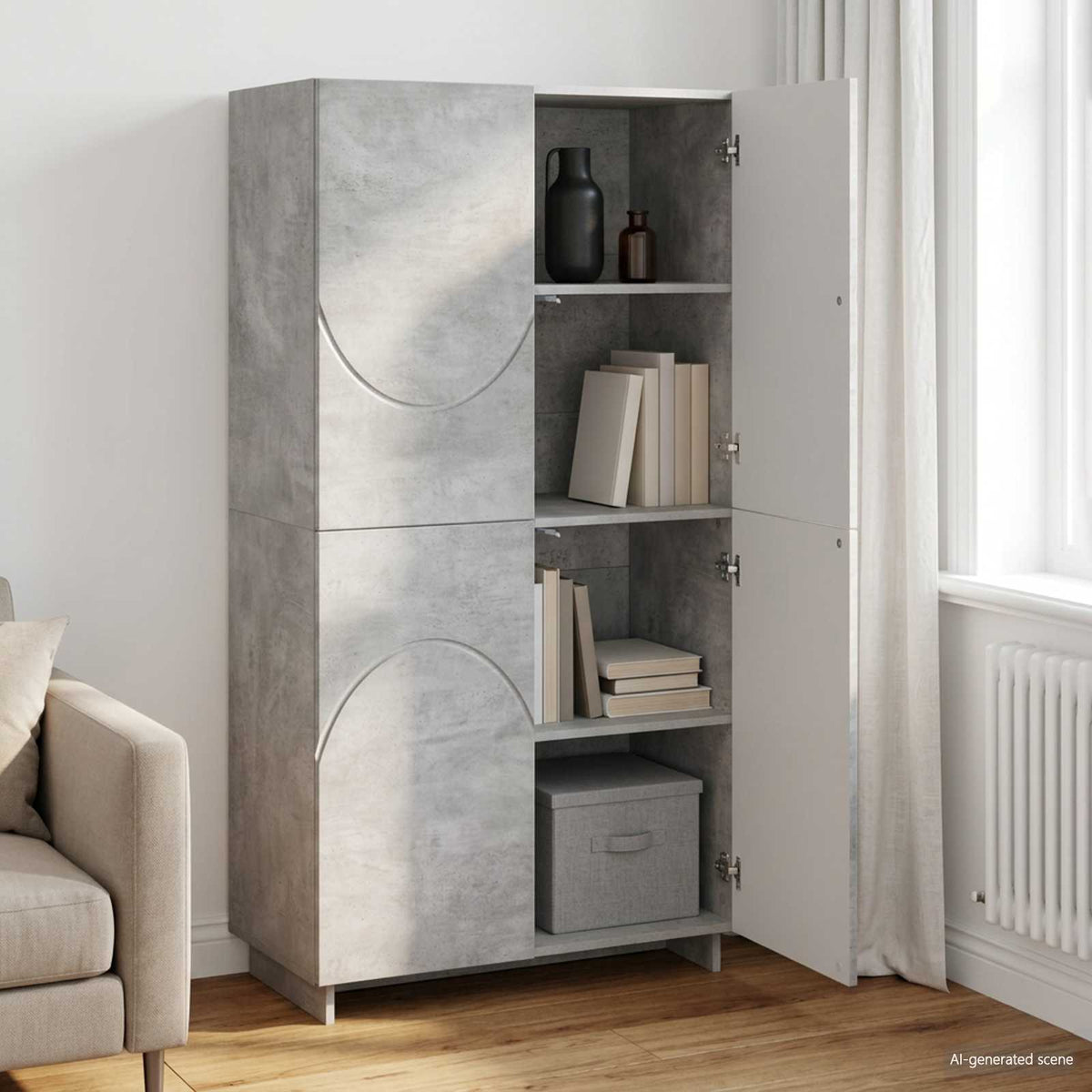 Magas komód Betonszürke 79 x 41 x 151 cm Szerelt fa