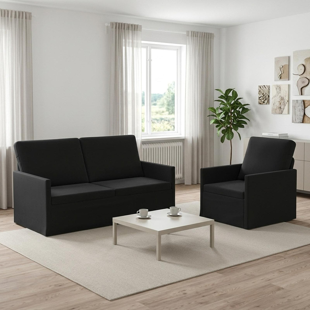 Kanapé Szett 2 pcs Fekete Bársony