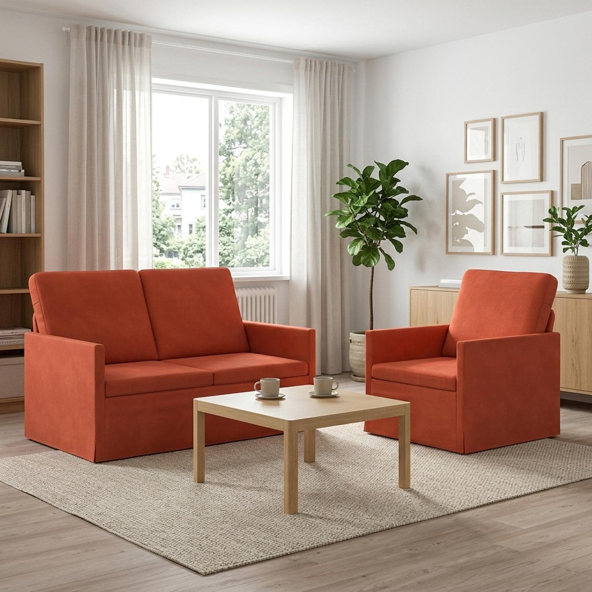 Kanapé Szett 2 pcs Piros Narancs Bársonyos szövet