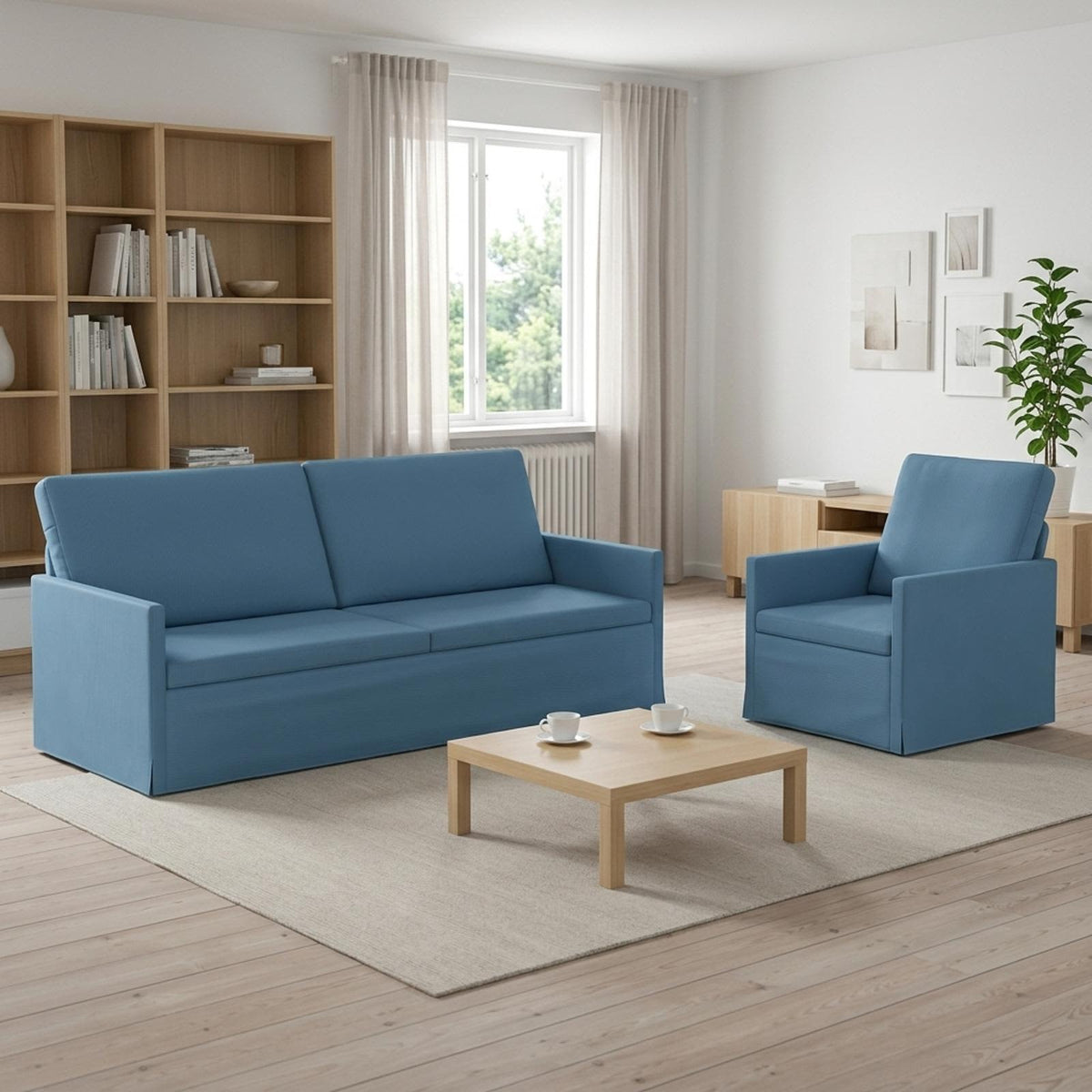 Kanapé Szett 2 pcs Kék Bársonyos szövet