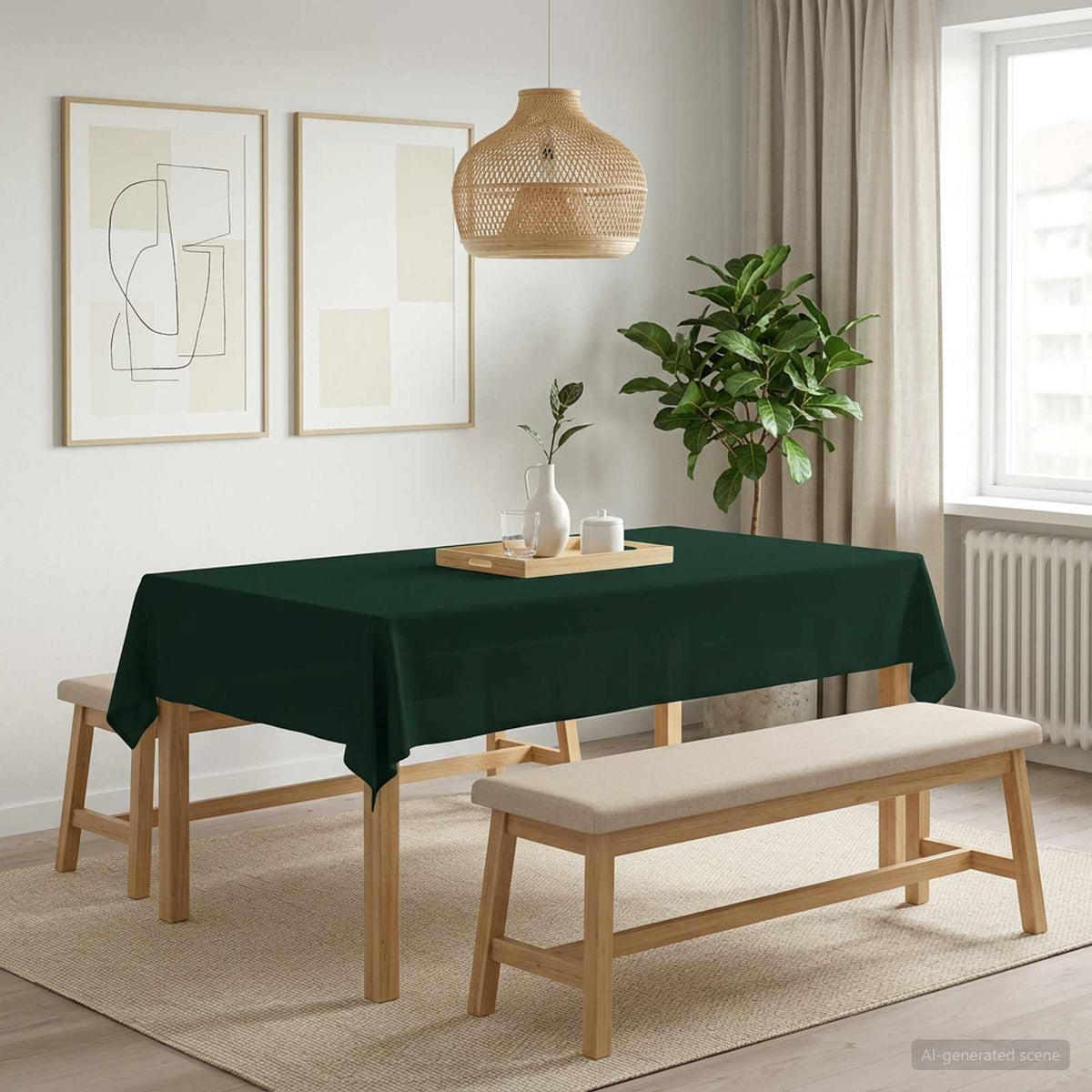 Asztal Terítő Négyszögletes Sötétzöld 140 x 200 cm Poliészter