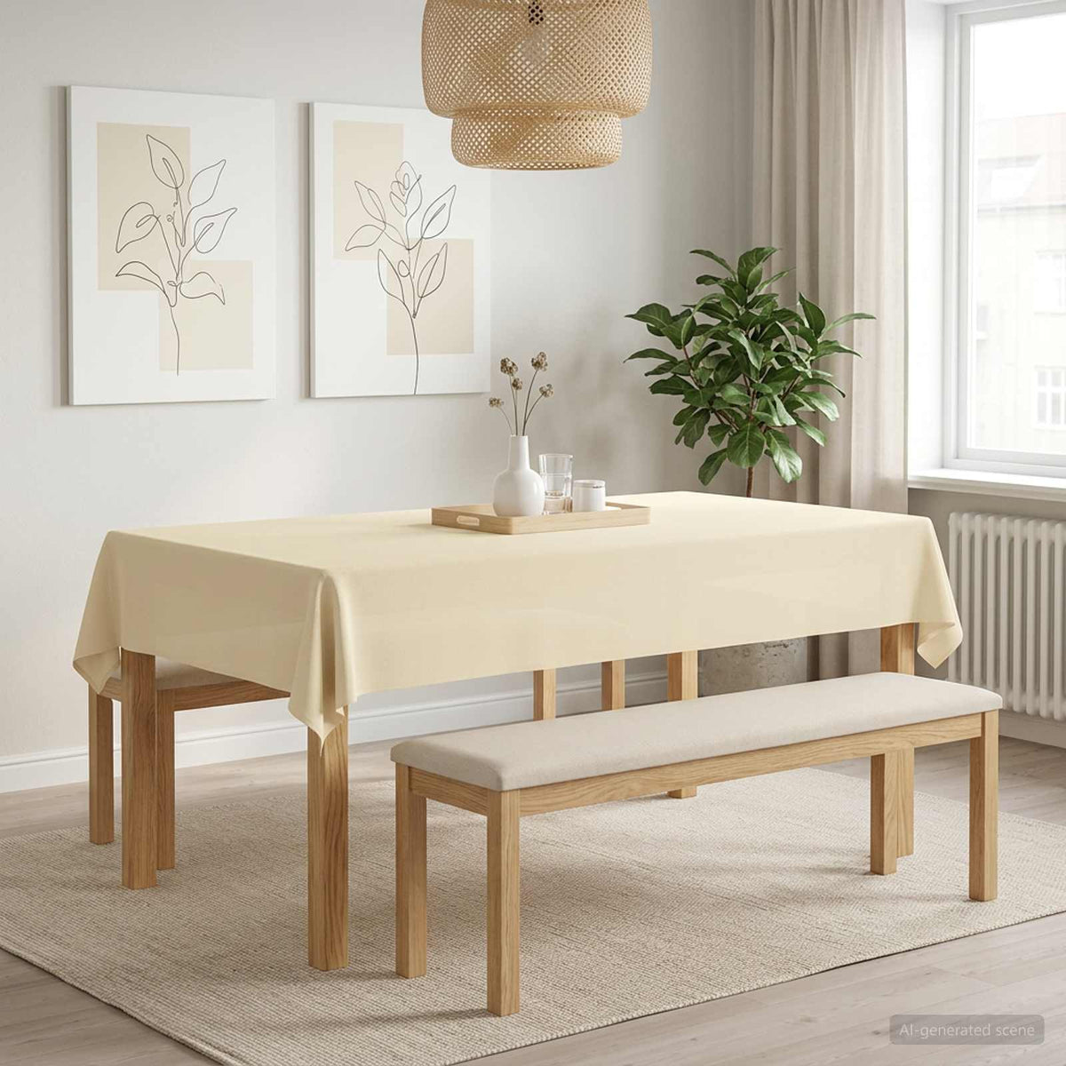 Asztal Terítő Négyszögletes Krémfehér 110 x 160 cm Poliészter