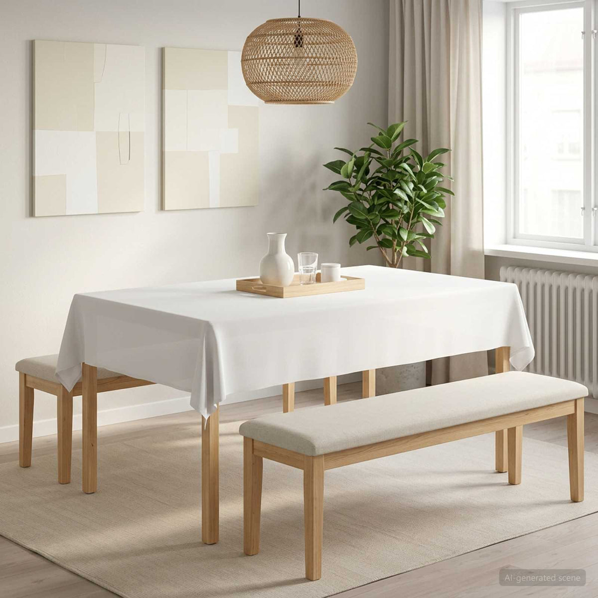 Asztal Terítő Négyszögletes Fehér 140 x 200 cm Poliészter