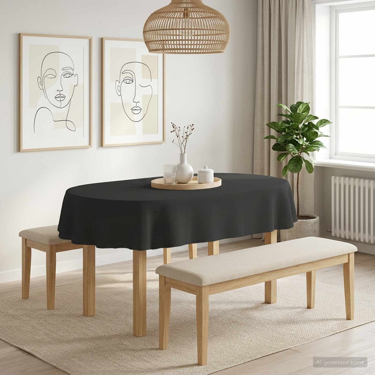 Asztal Terítő Ovális Sötétszürke 130 x 220 cm Poliészter