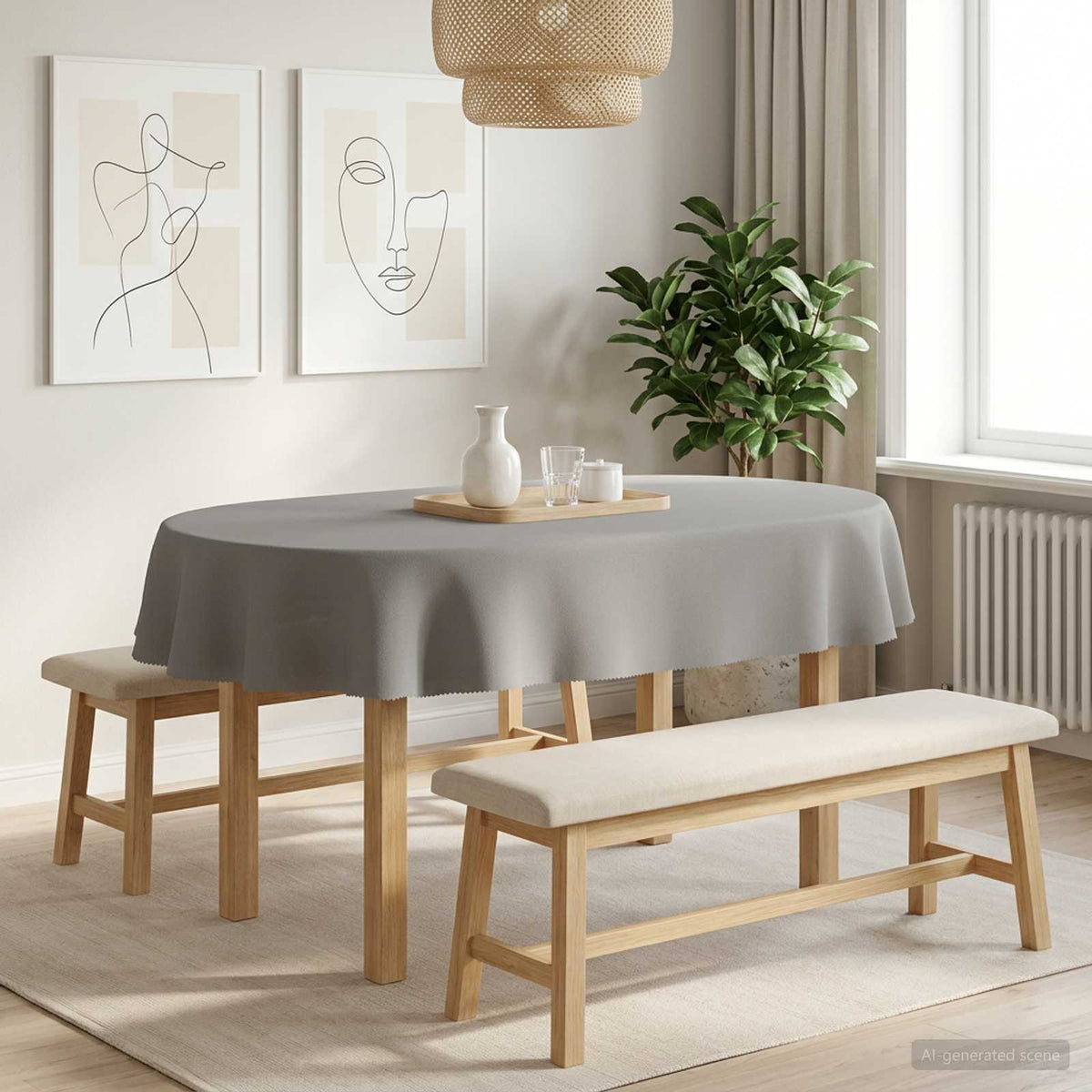 Asztal Terítő Ovális Világosszürke 160 x 220 cm Poliészter