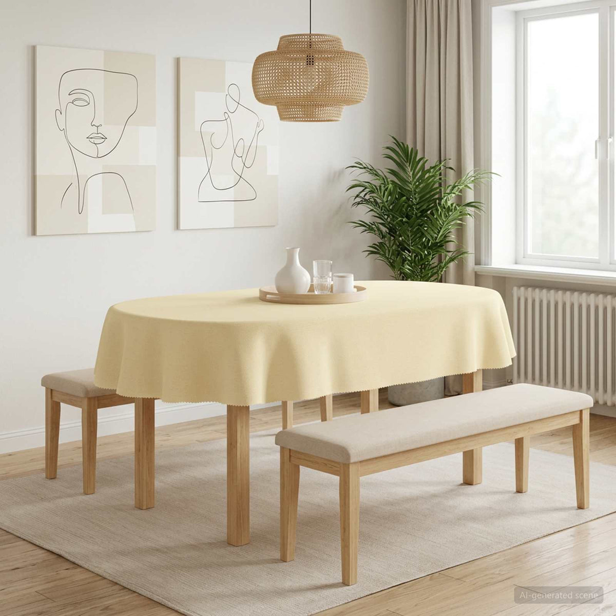 Asztal Terítő 5 db Ovális Krémfehér 130 x 180 cm Poliészter