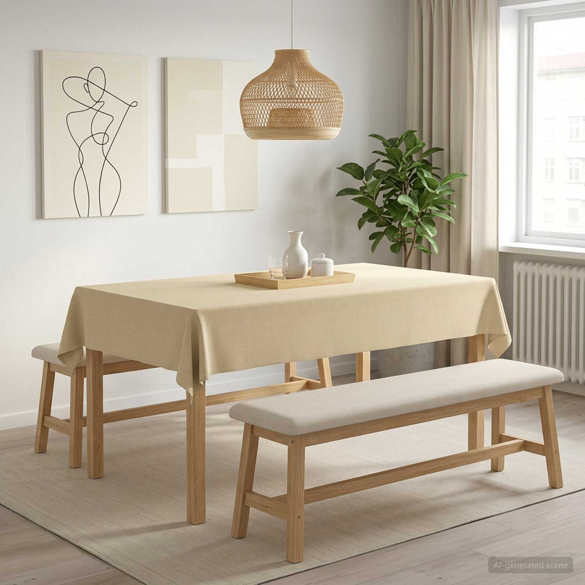 Asztal Terítő Négyszögletes Krémfehér 140 x 200 cm
