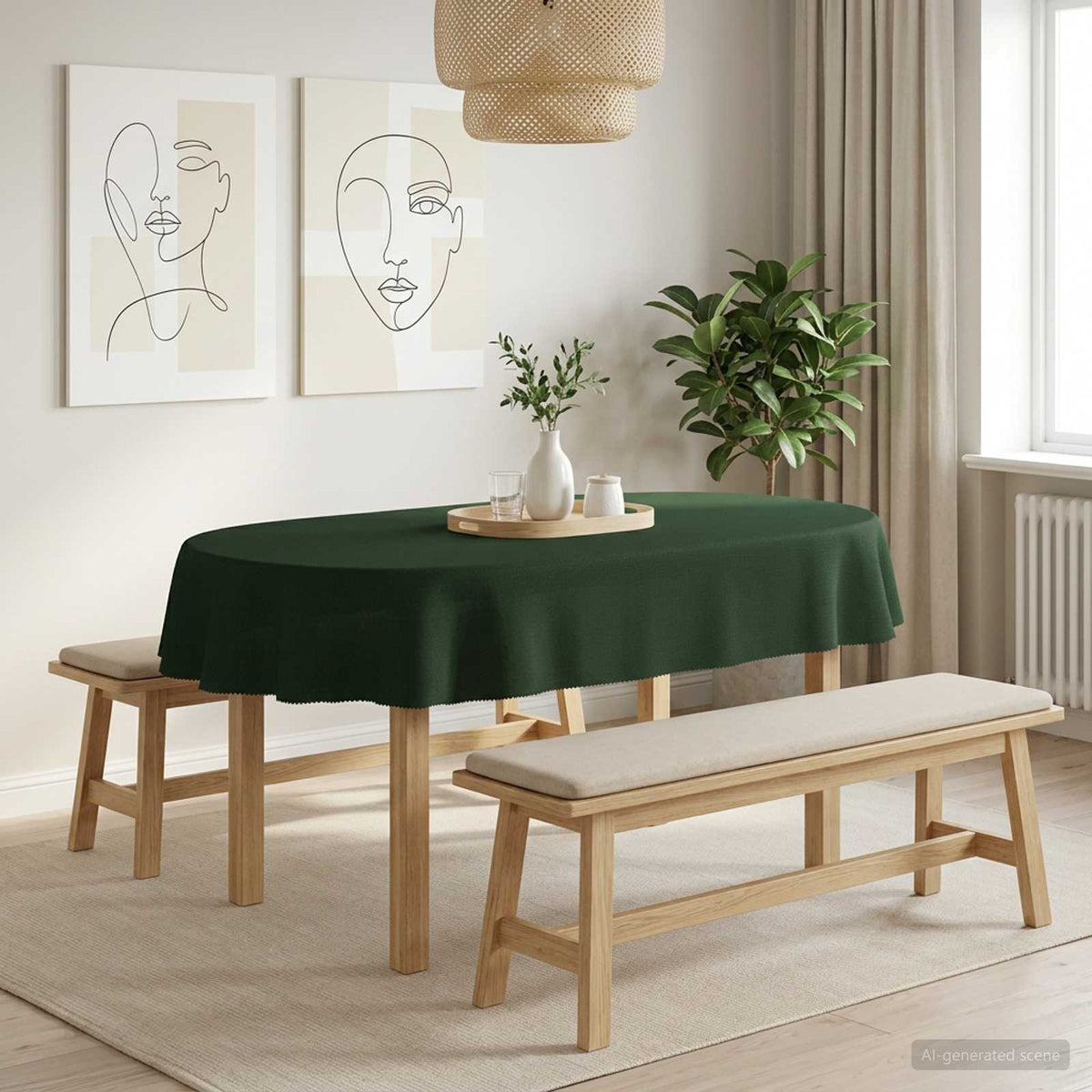 Asztal Terítő Ovális Sötétzöld 130 x 220 cm