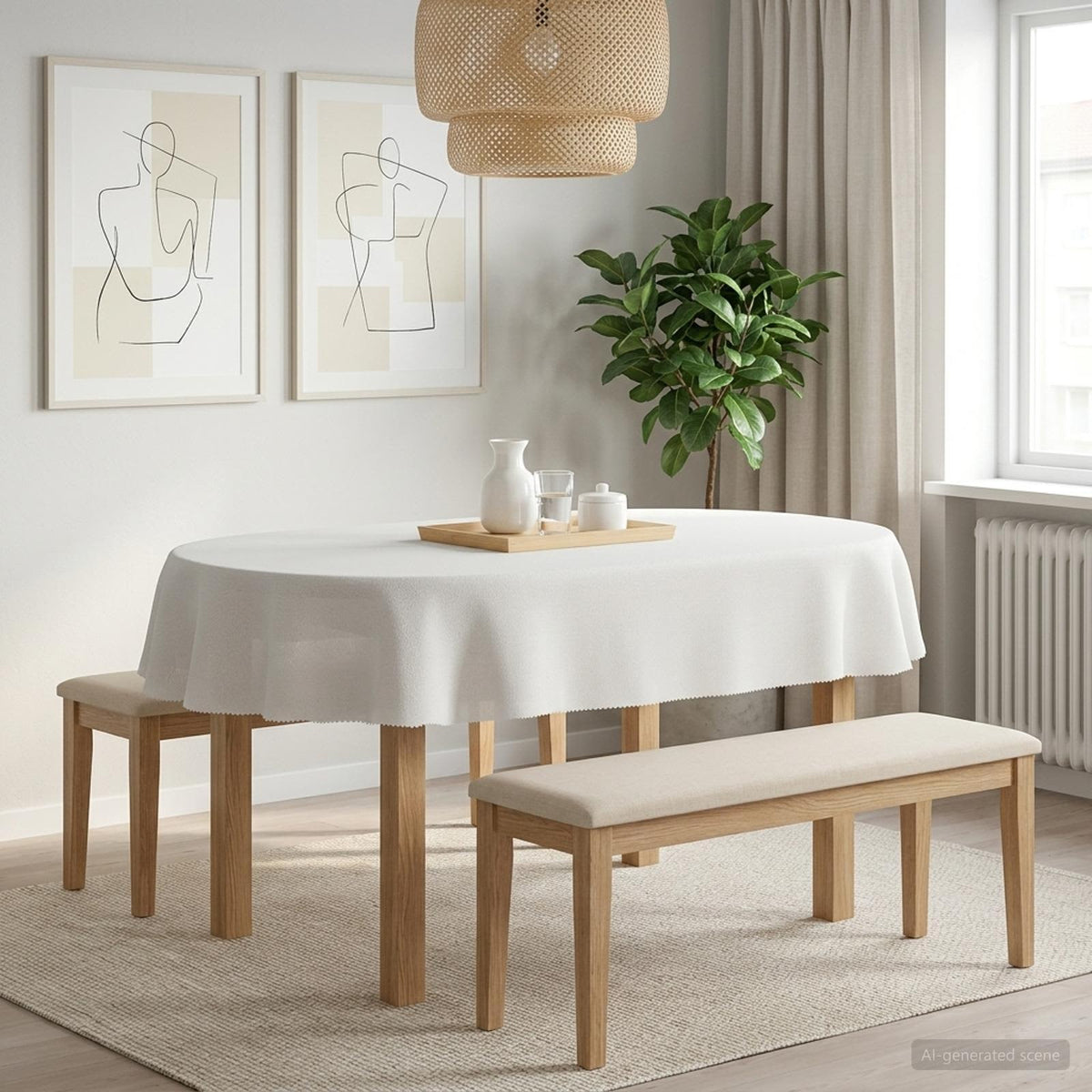 Asztal Terítő Ovális Fehér 130 x 220 cm