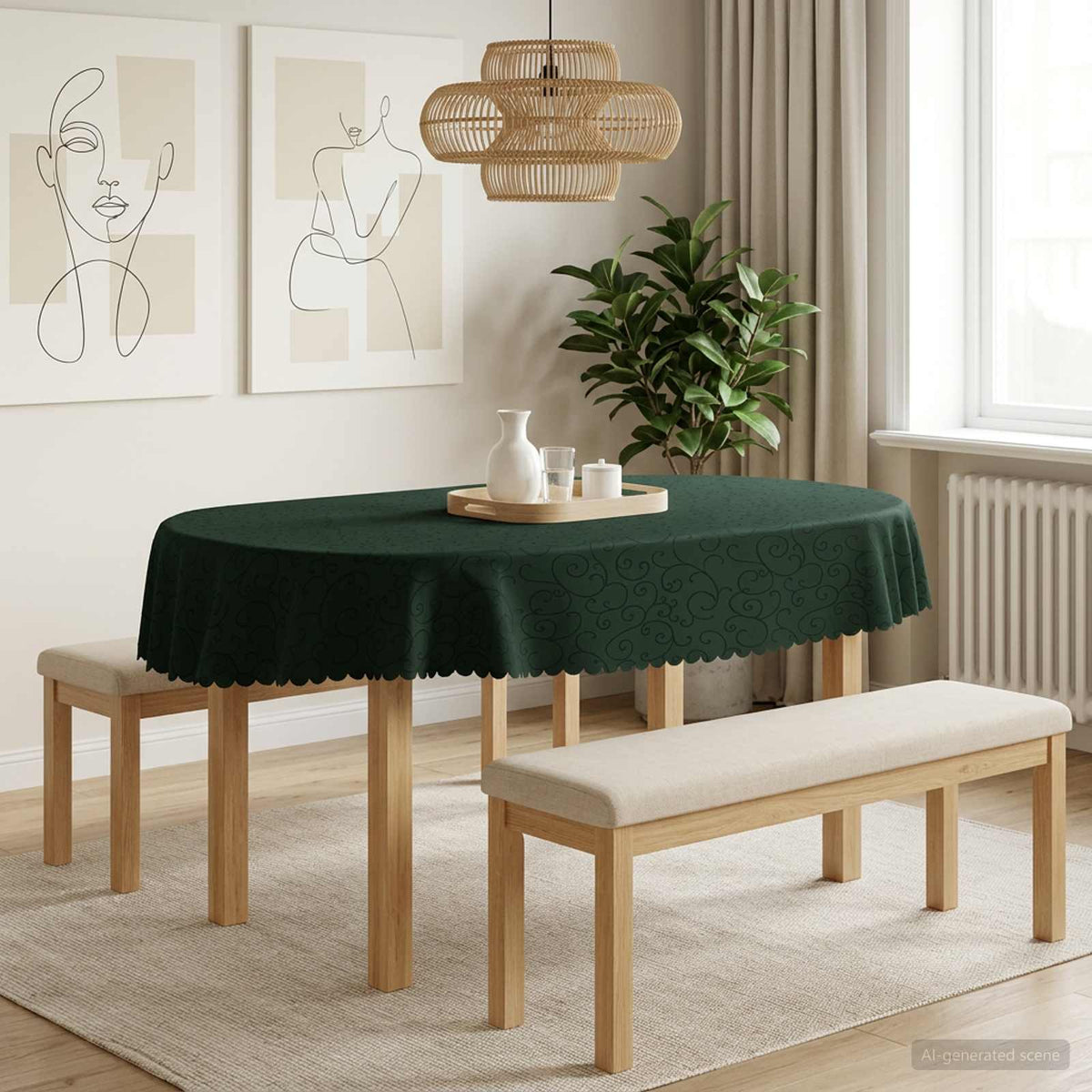 Asztal Terítő Ovális Sötétzöld 160 x 220 cm