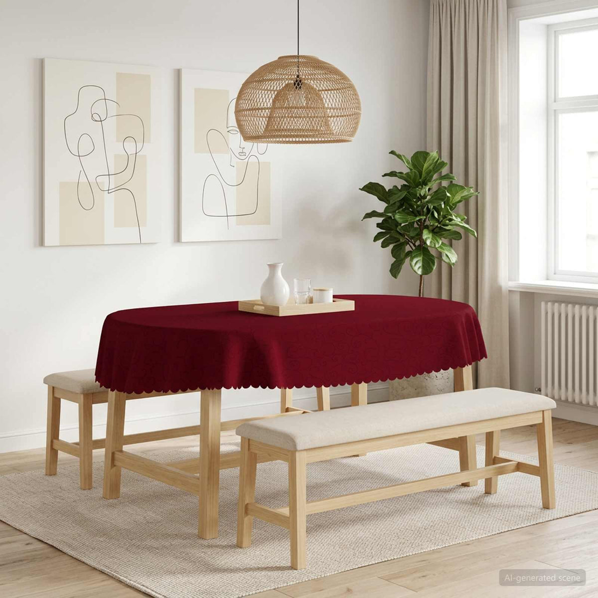 Asztal Terítő 5 db Ovális Bordó 130 x 220 cm