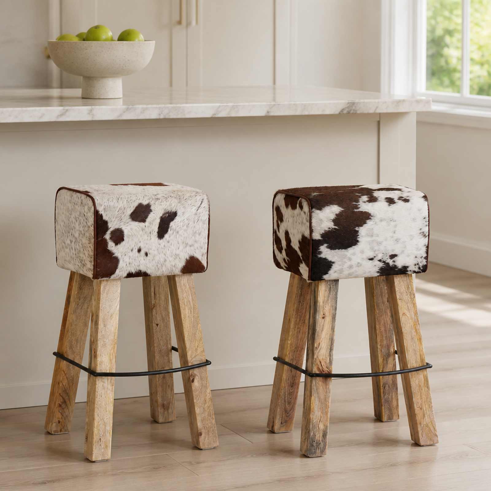 Bárszék 2 db Barna és fehér 44 x 33 x 74 cm Valódi Bőr