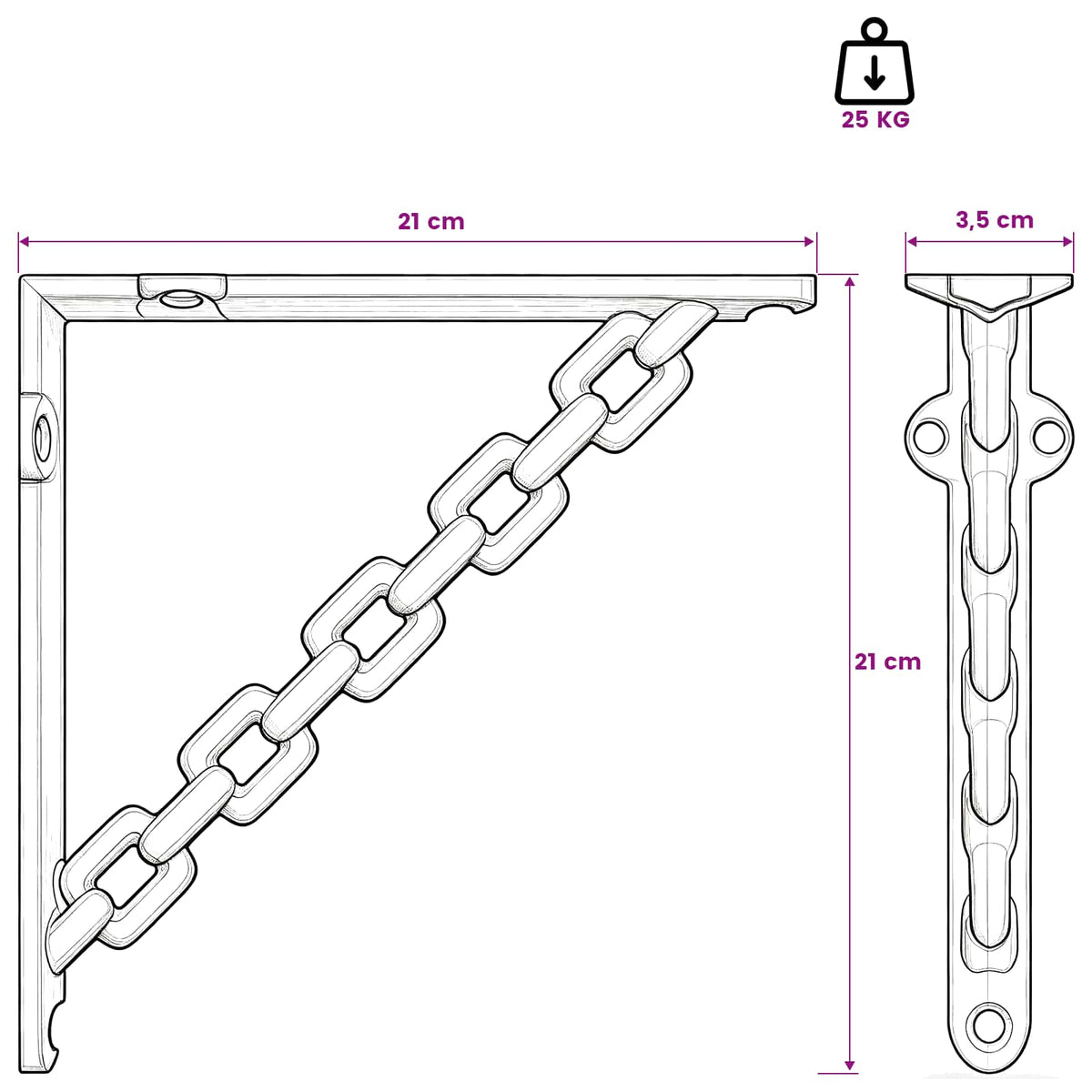 Fal polc tartók 12 db Fekete 21 x 21 x 3.5 cm Acél 7