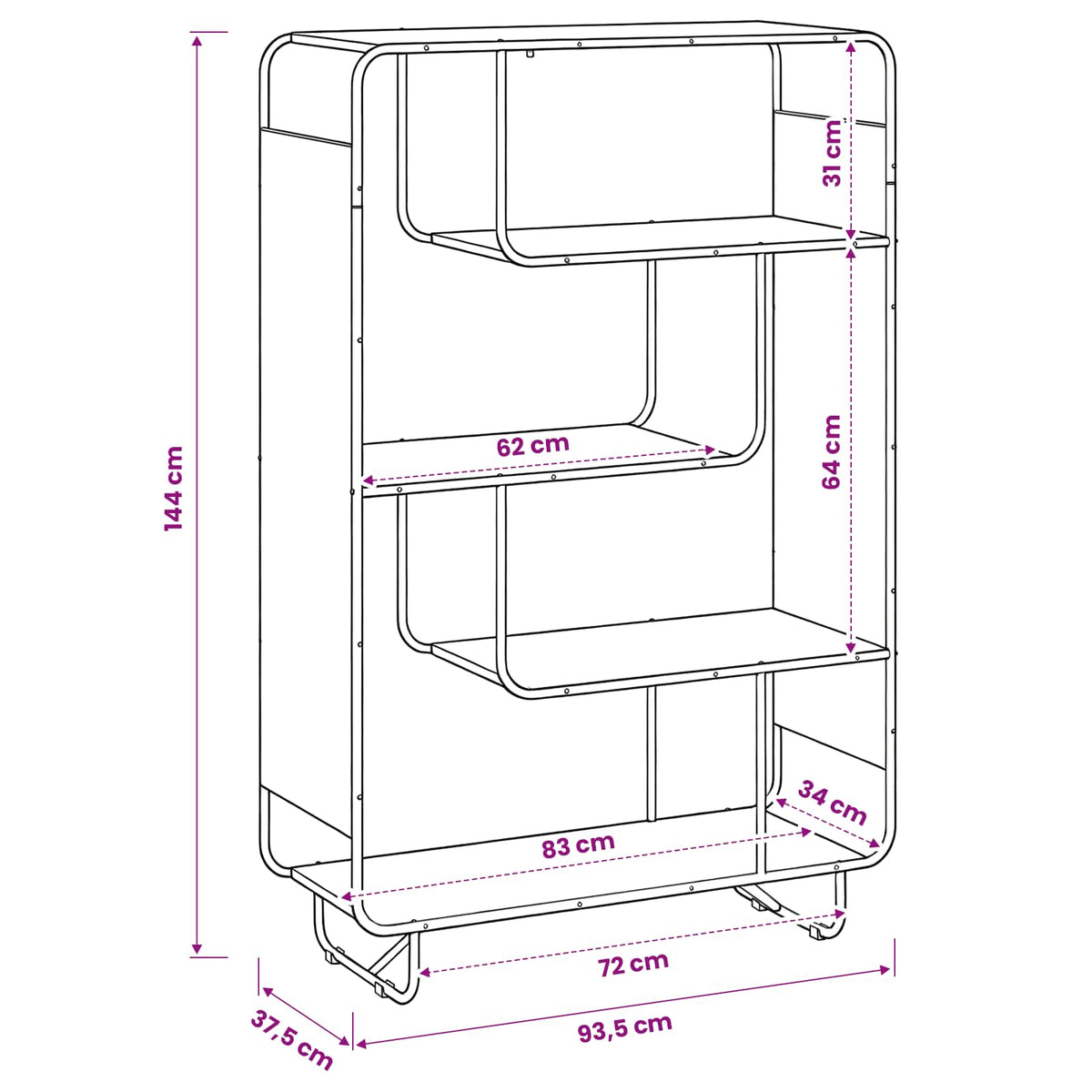Magas komód Fekete Tölgy 93.5 x 37.5 x 144 cm Szerelt Fa 5