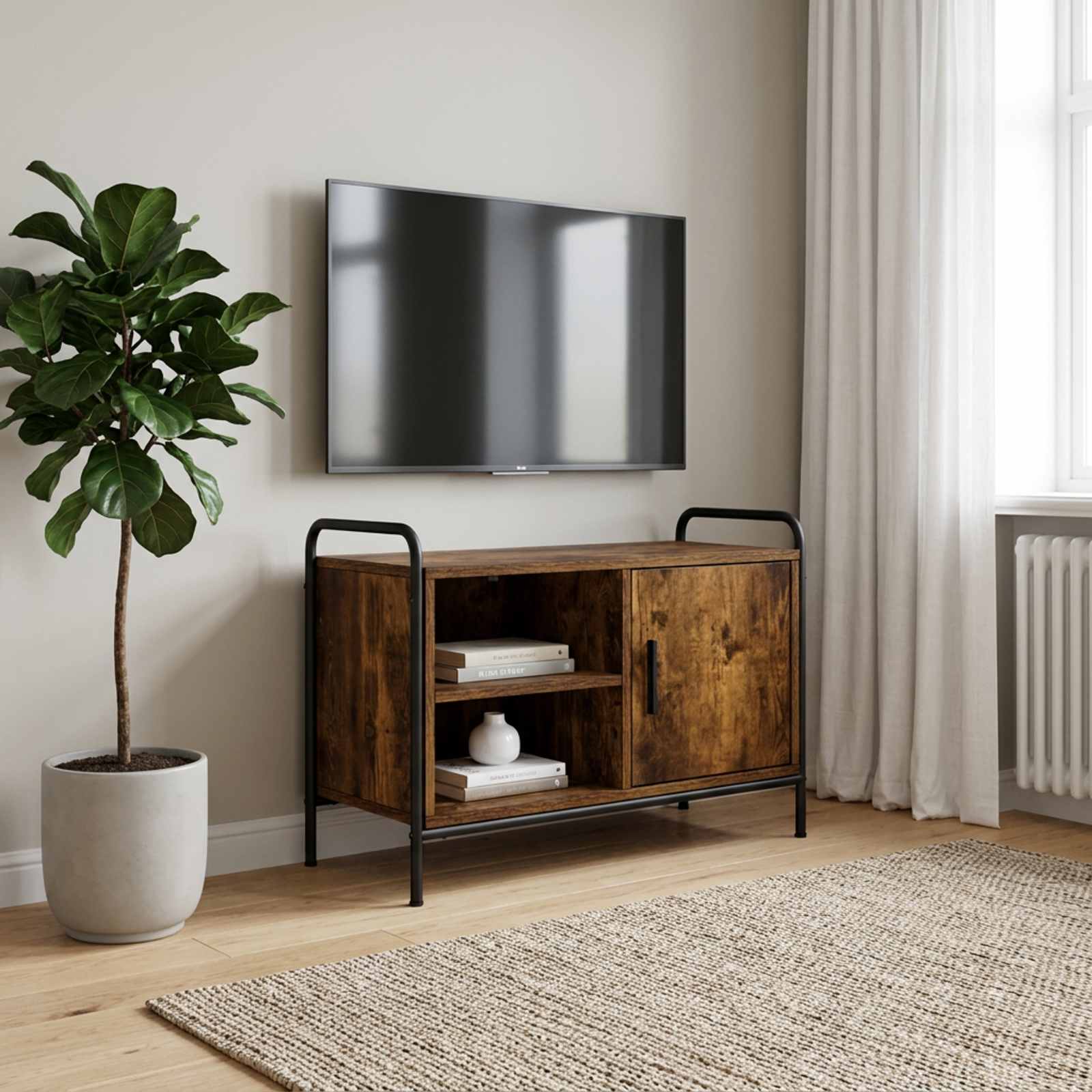 TV szekrény 133 x 33 x 50 cm Füstös Tölgy Szerelt Fa