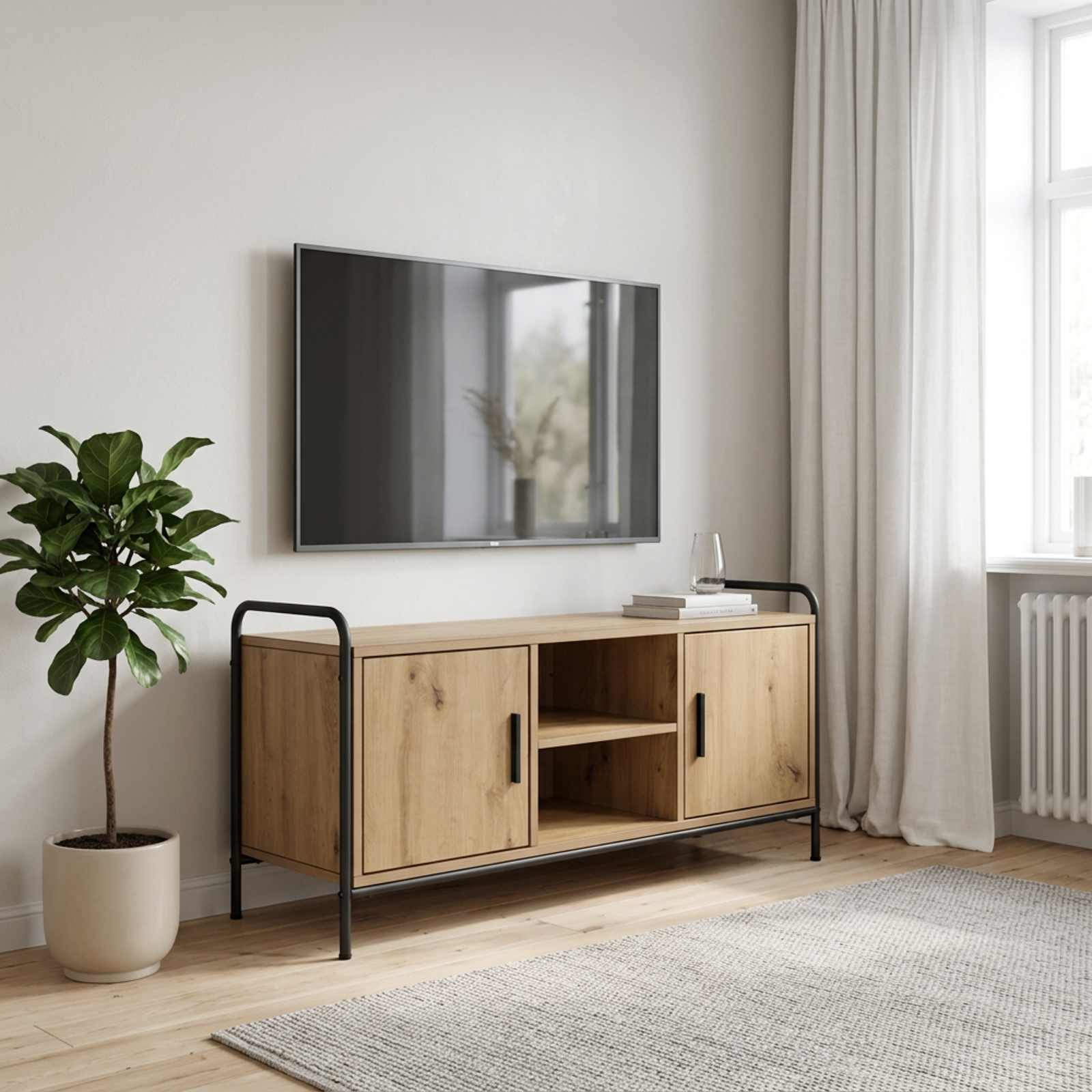 TV szekrény 99 x 33 x 50 cm Kézműves Tölgy Szerelt Fa