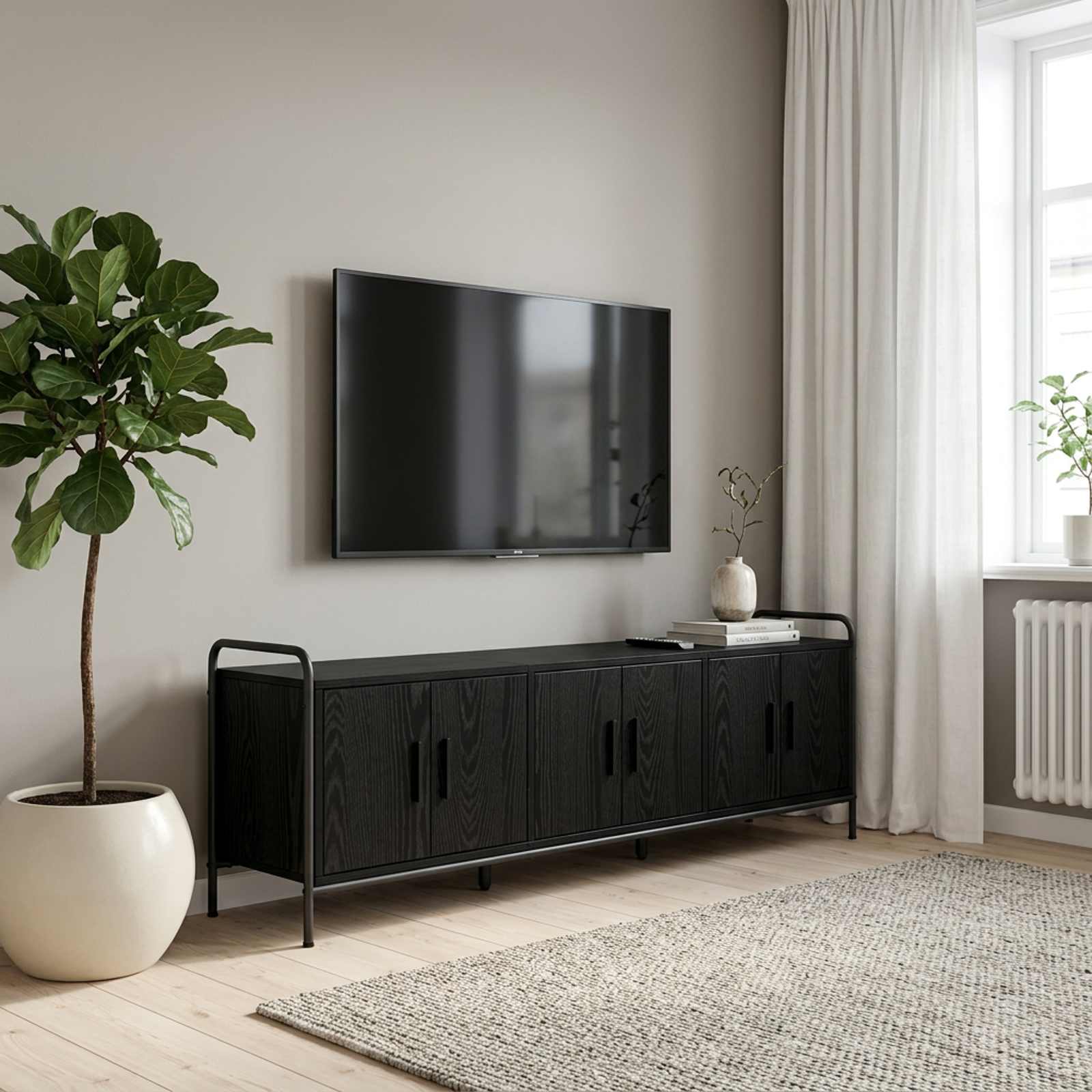 TV szekrény 146 x 33 x 50 cm Fekete Tölgy Szerelt Fa