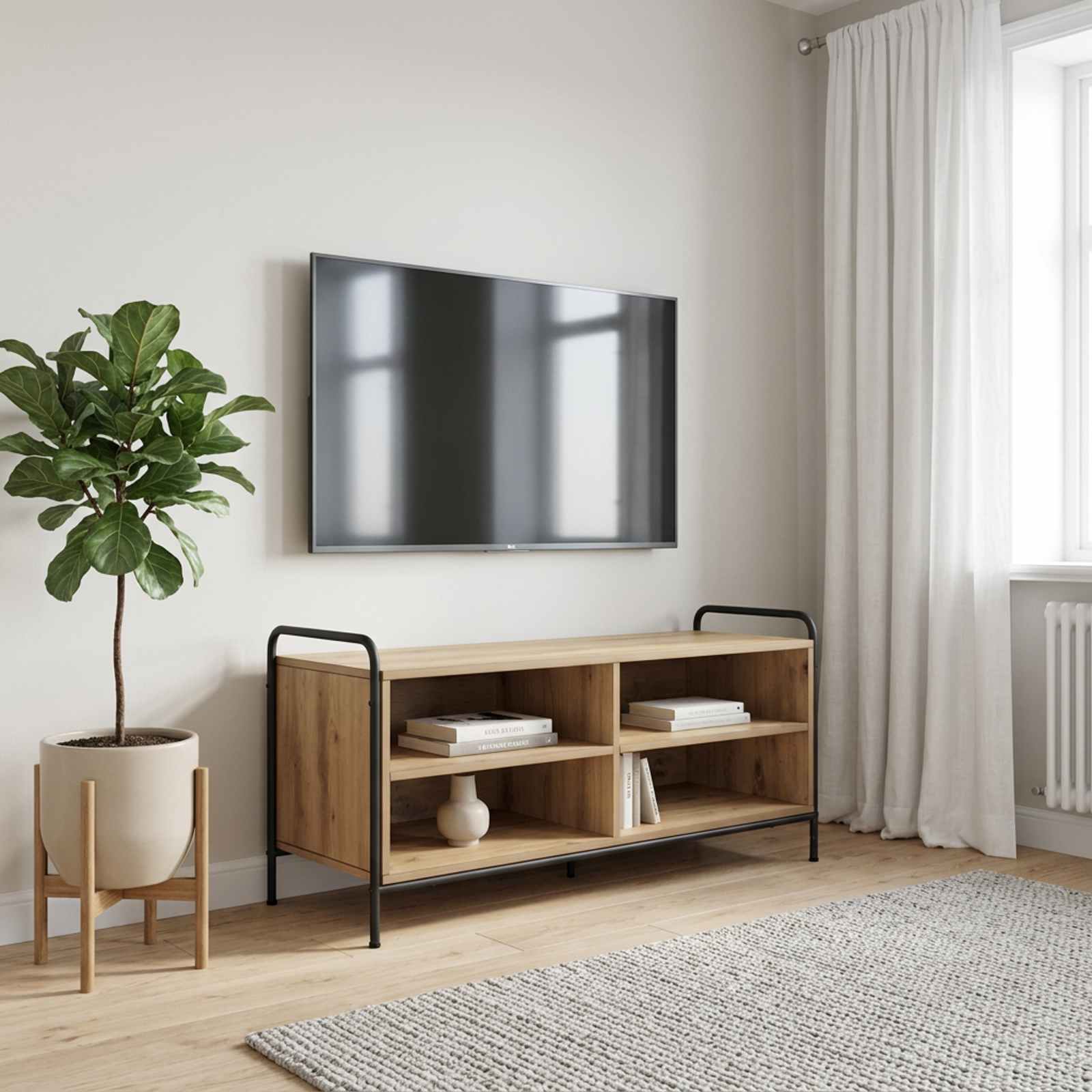 TV szekrény 140 x 39,5 x 50 cm Kézműves Tölgy Szerelt Fa