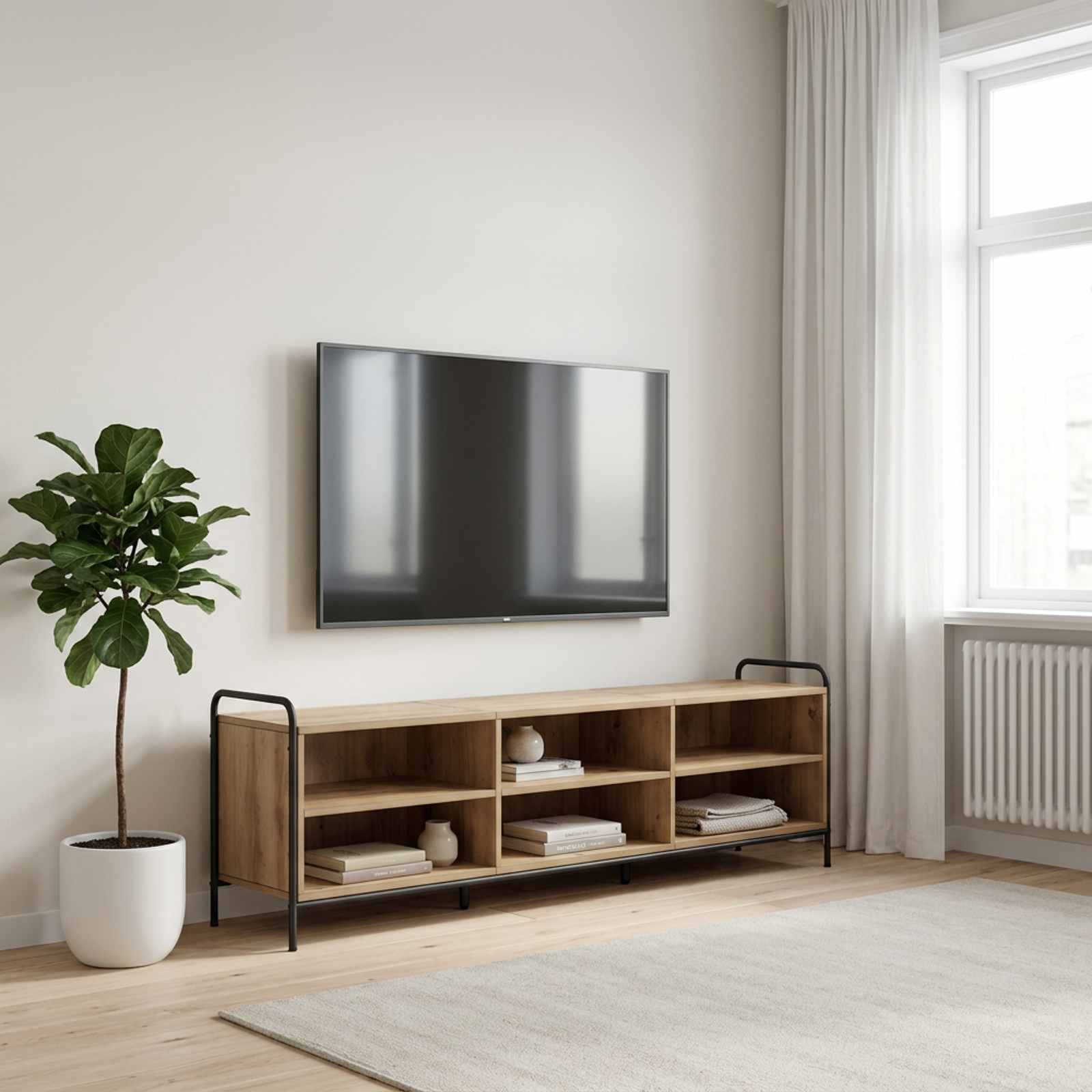 TV szekrény 140 x 39,5 x 50 cm Kézműves Tölgy Szerelt Fa