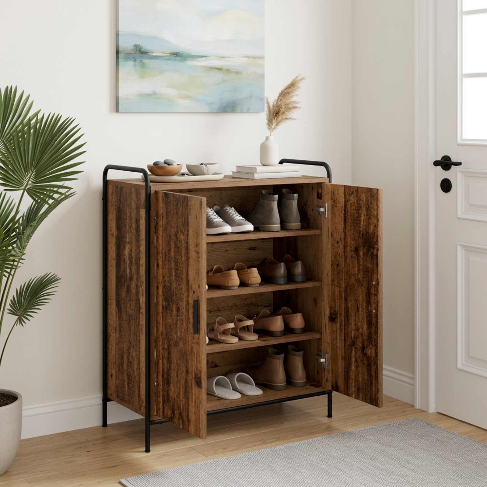 Cipőszekrény 76 x 36,5 x 93 cm Szerelt Fa Antik Fa